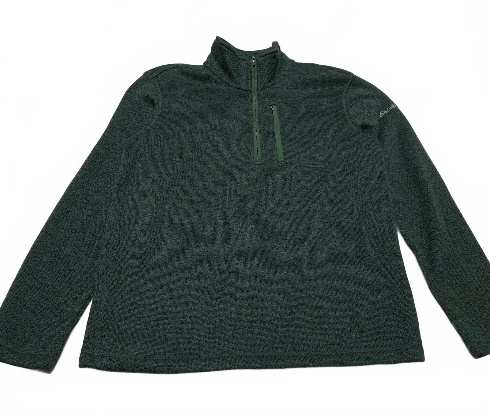 Suéter polar con cremallera de un cuarto verde oscuro mediano de Eddie Bauer para hombre