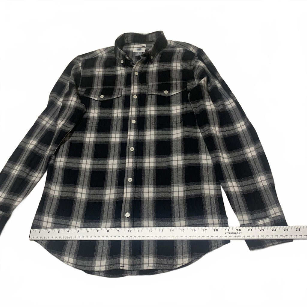 Camisa de botones Old Navy para hombre, talla S pequeña, piedra, negro, blanco, cuadros, informal, algodón