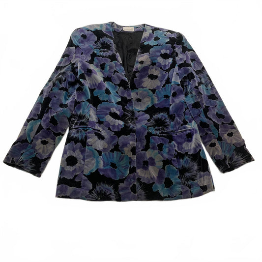 Vintage 80s Weathervane Women's Size 8 Floral Print Purple Teal Blazer