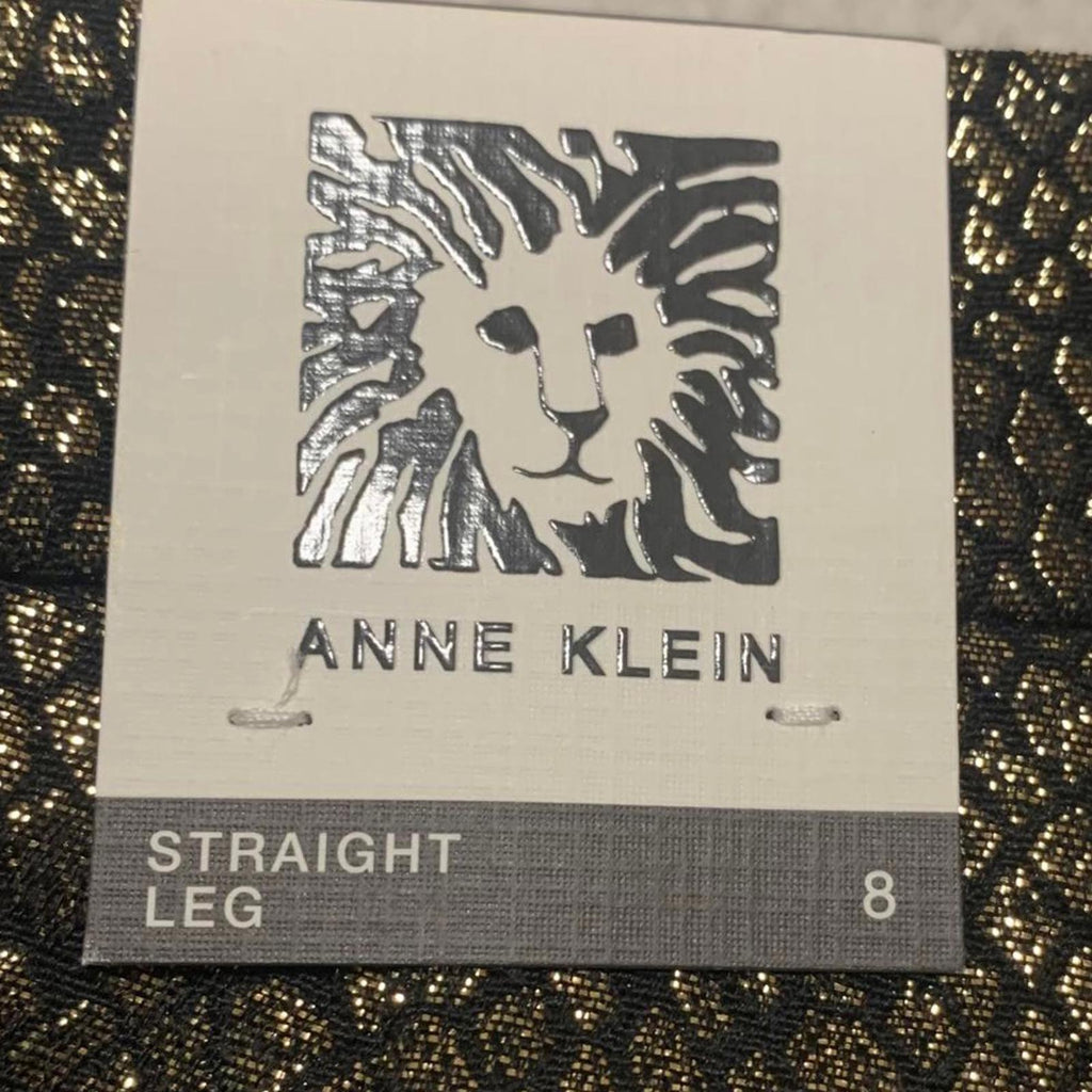 Pantalones Anne Klein para mujer, talla 8, con estampado de piel de serpiente en negro y dorado metalizado