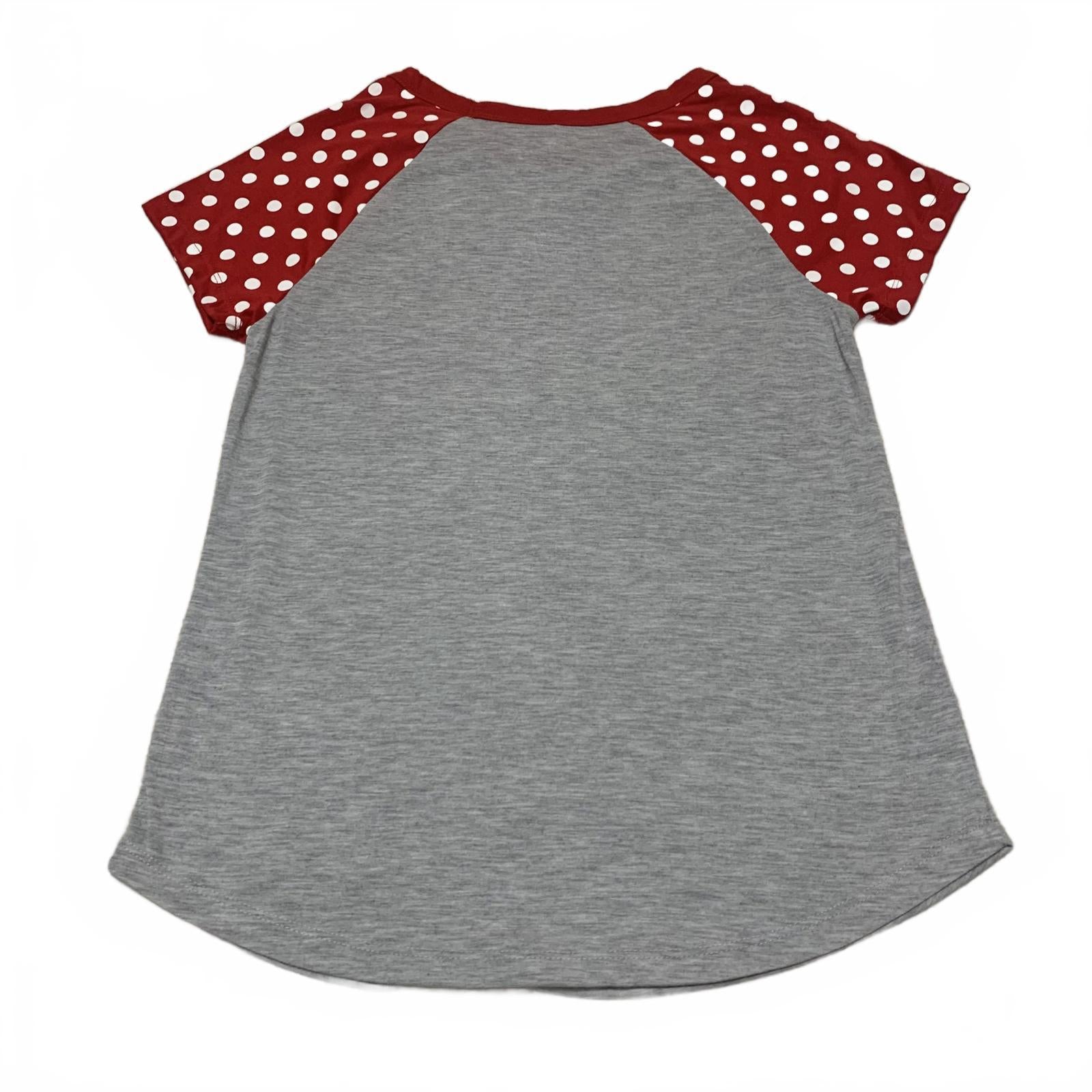 Camiseta de Minnie Mouse de Disney para niña, talla pequeña 3-5, color rojo y gris, con mangas de lunares