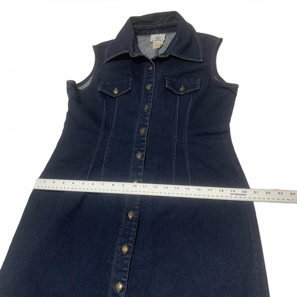 Long Elegant Legs Women's Size 16 Dark Blue Denim Button Front Sleeveless Dress