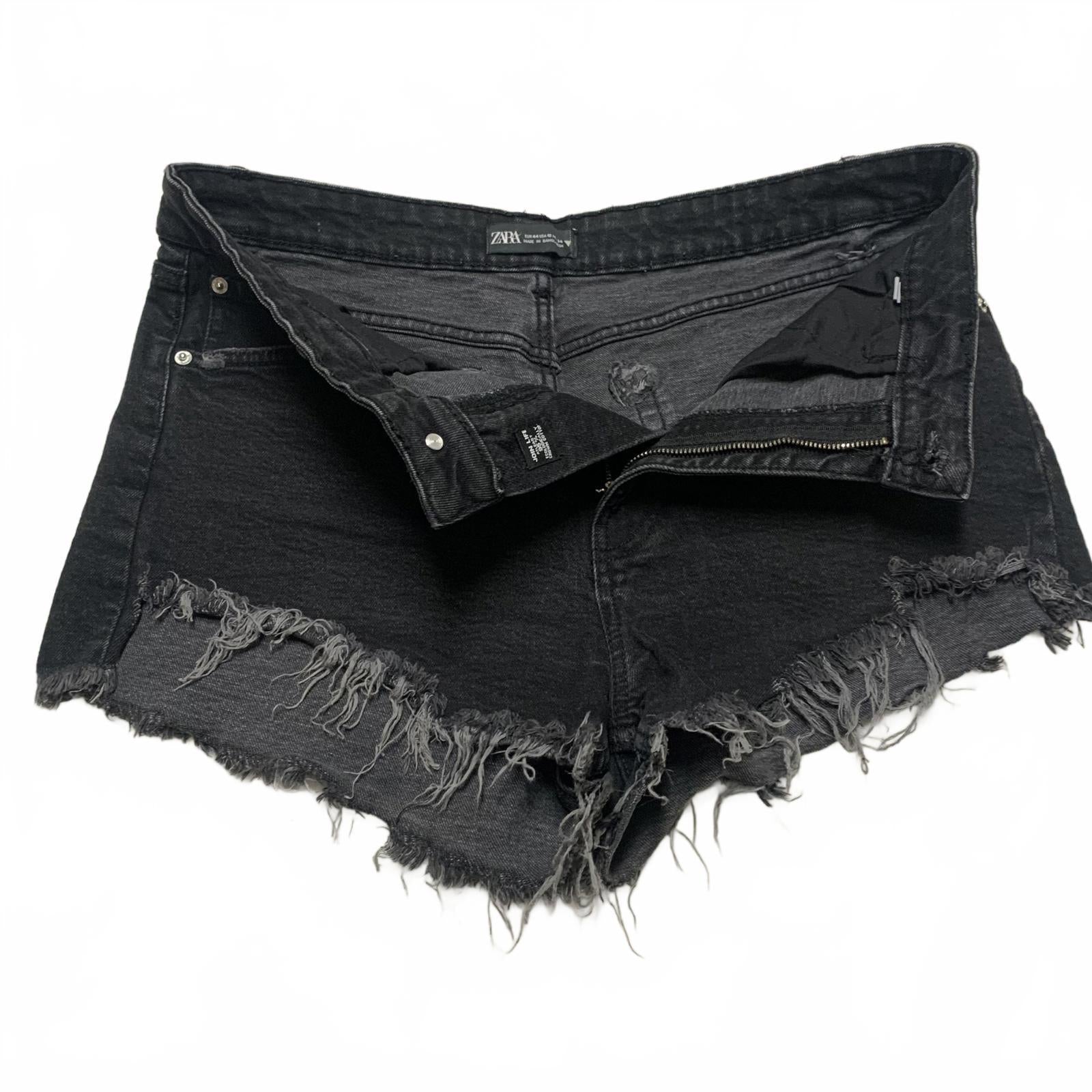 Shorts vaqueros desgastados negros de tiro alto para mujer de Zara, talla 12, estilo festival grunge
