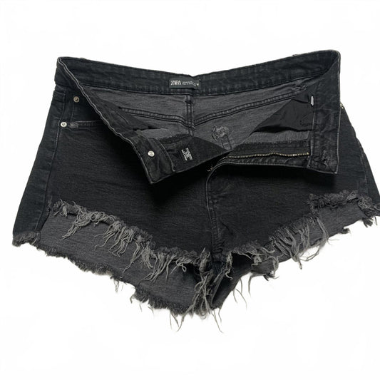 Zara Womens Sz 12 High-Rise Black Distressed Cutoff Denim Shorts Festival Grunge