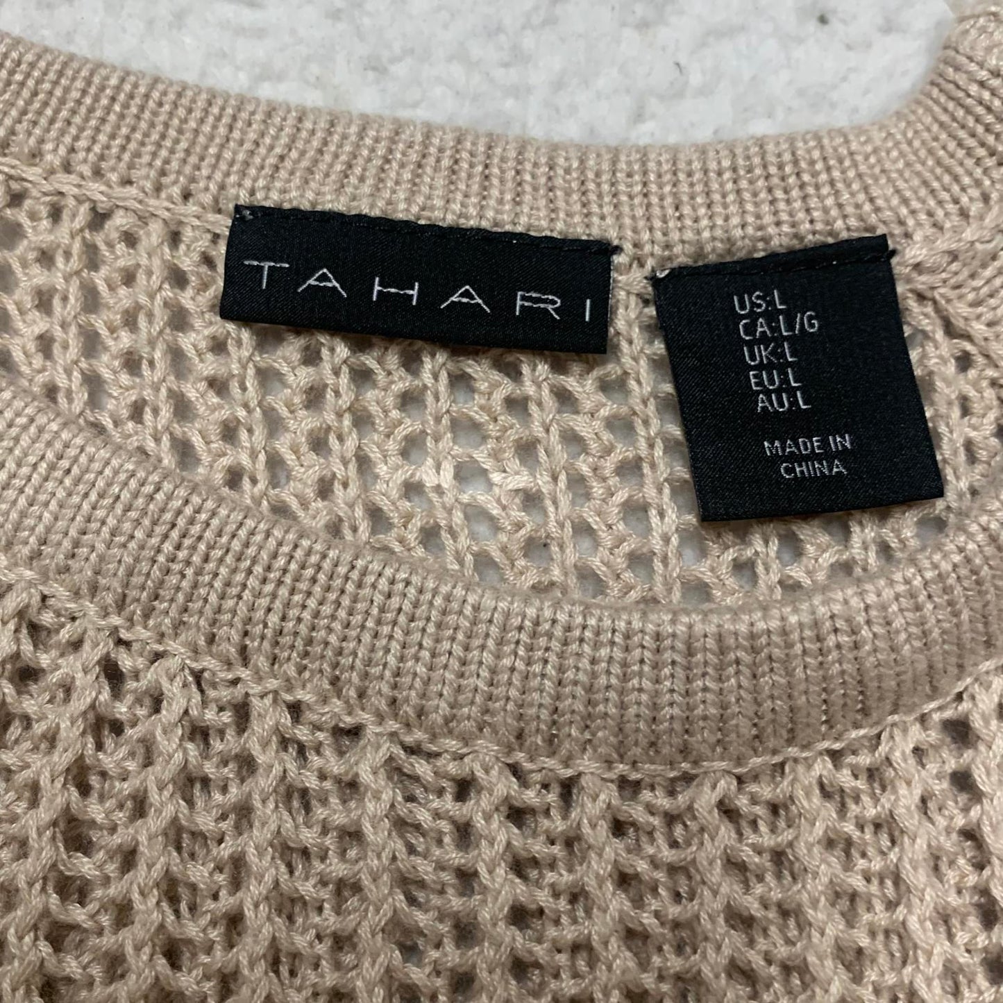 Tahari Womens Sz Large Beige Knit Sleeveless Dress Summer Beach Pool Party