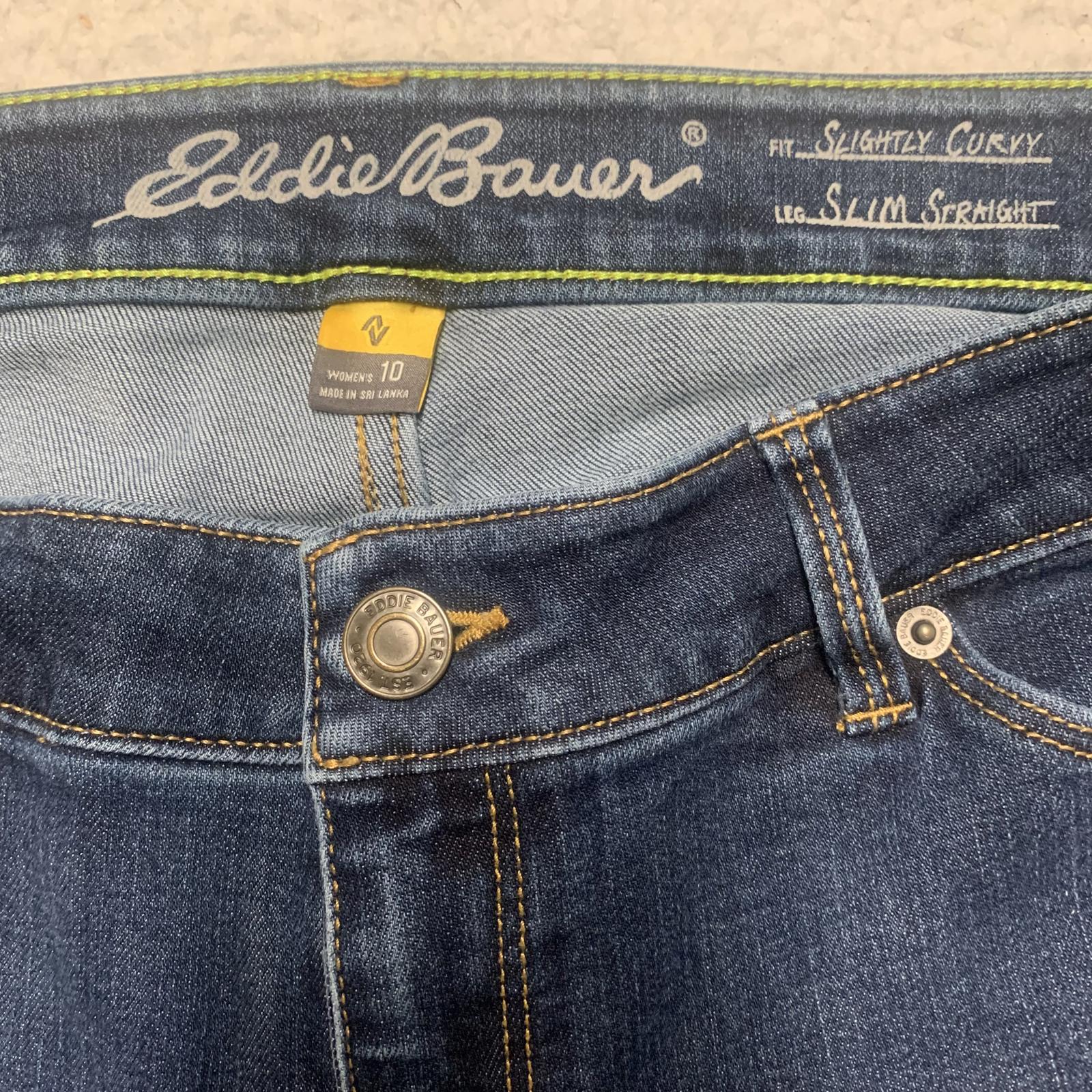 Vaqueros ajustados, rectos y curvilíneos de Eddie Bauer para mujer, talla 10, azul oscuro, lavado, ancho 31 x largo 29,5