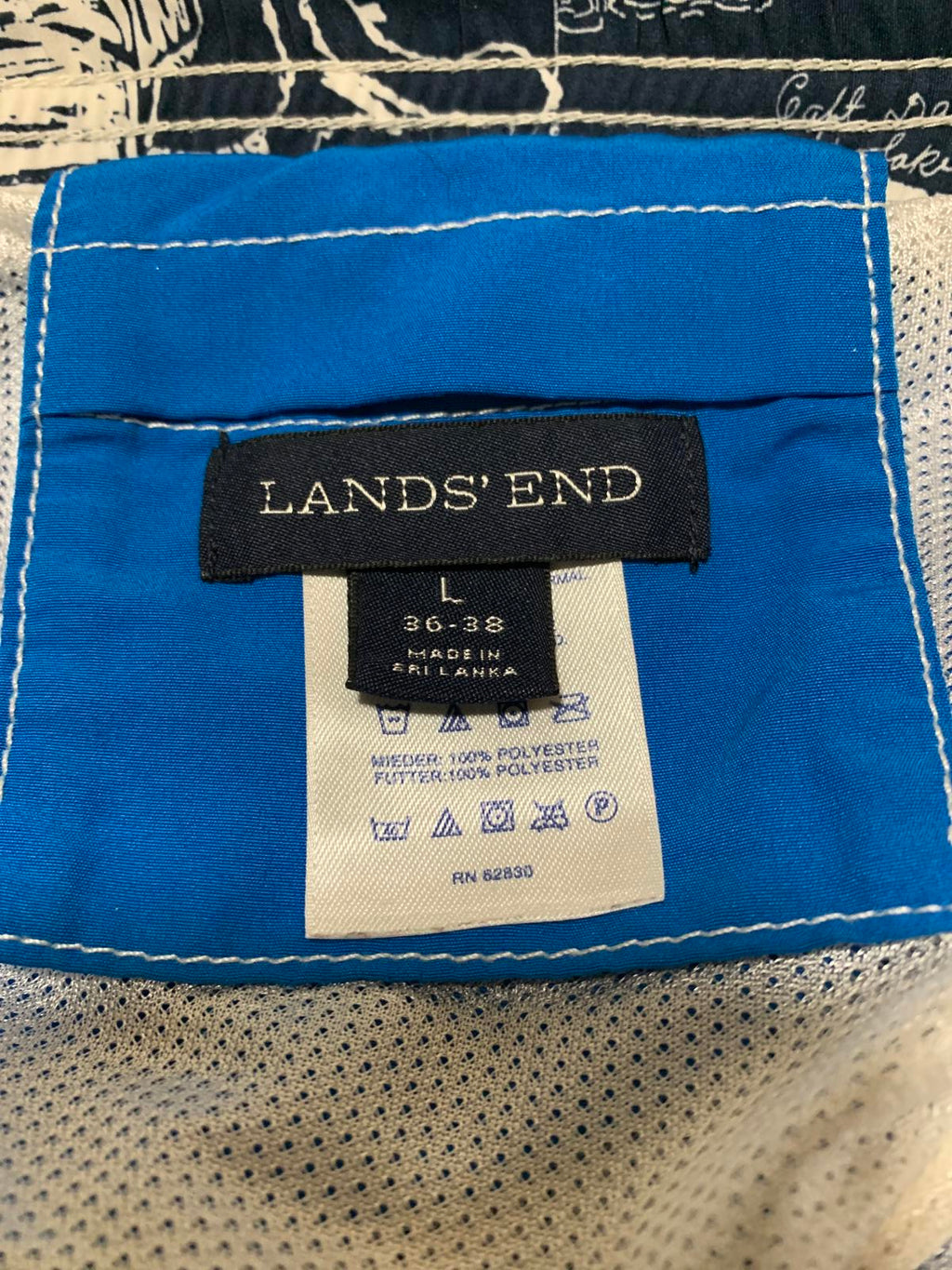 Bañador azul Lands End para hombre, talla L 36-38, con cordón en la cintura