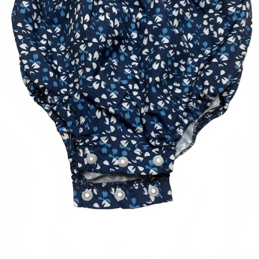 Adorable mono azul con volantes y flores para niña de 3 a 6 meses con diadema