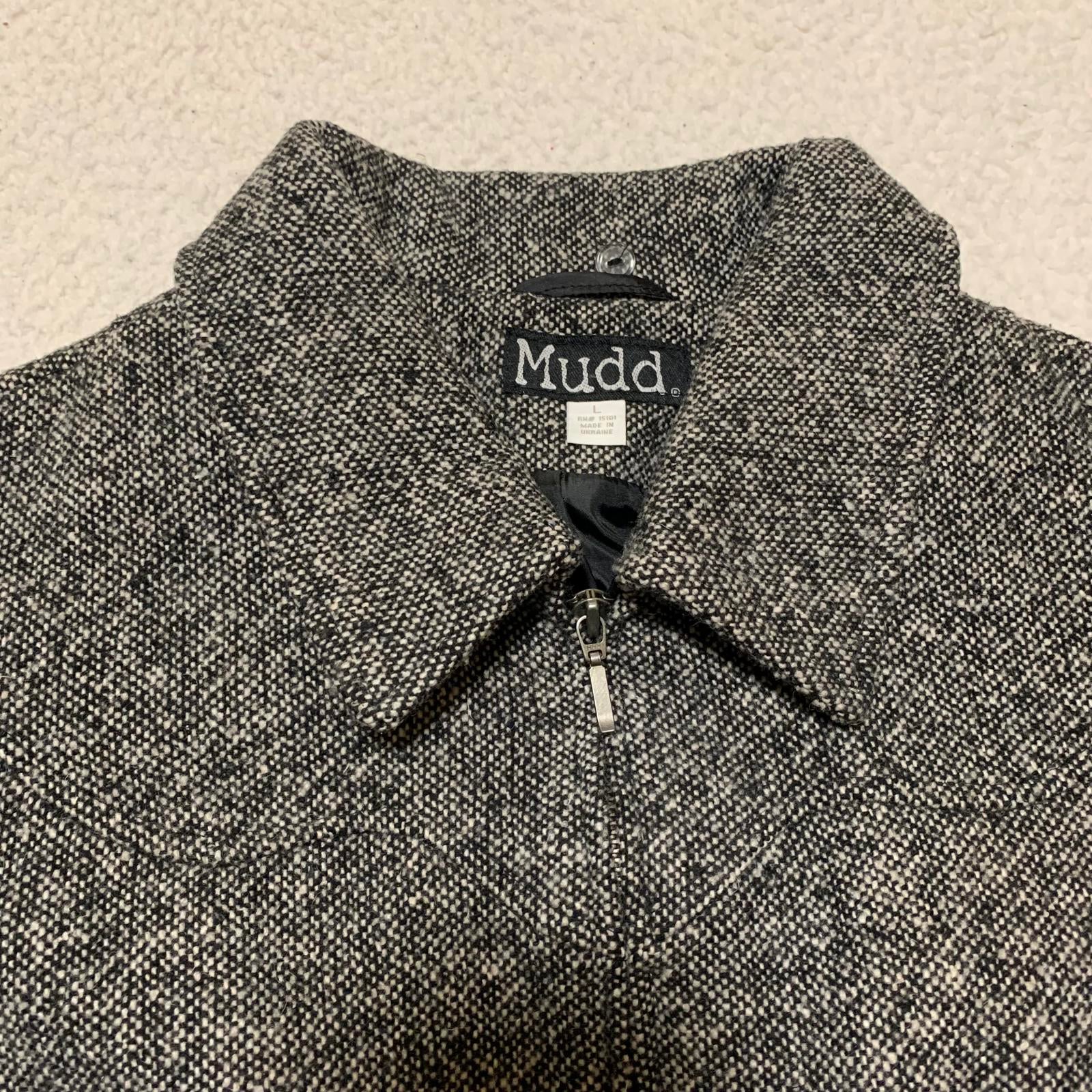 Vintage Mudd Wool Zip Up Coat Gray Size L Made in Ukraine Y2K RN 14981
