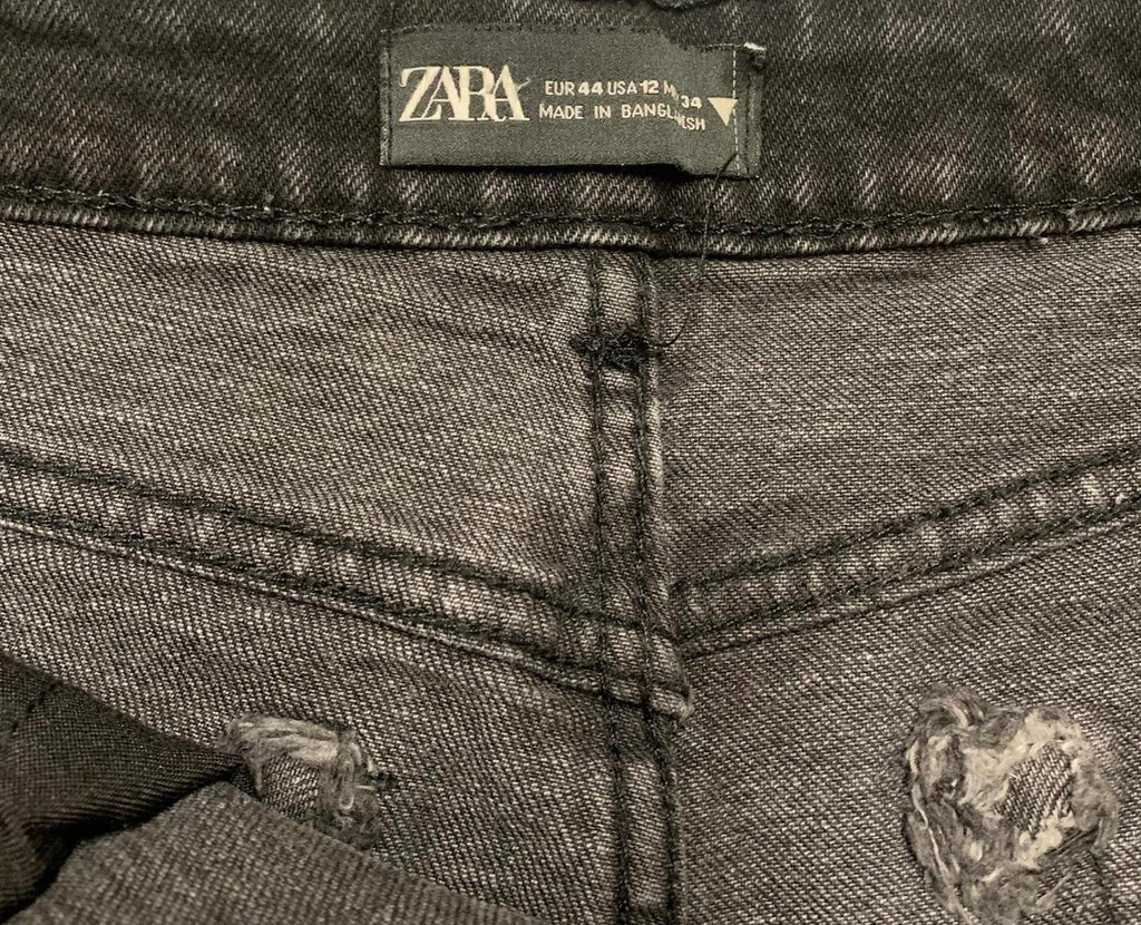 Shorts vaqueros desgastados negros de tiro alto para mujer de Zara, talla 12, estilo festival grunge