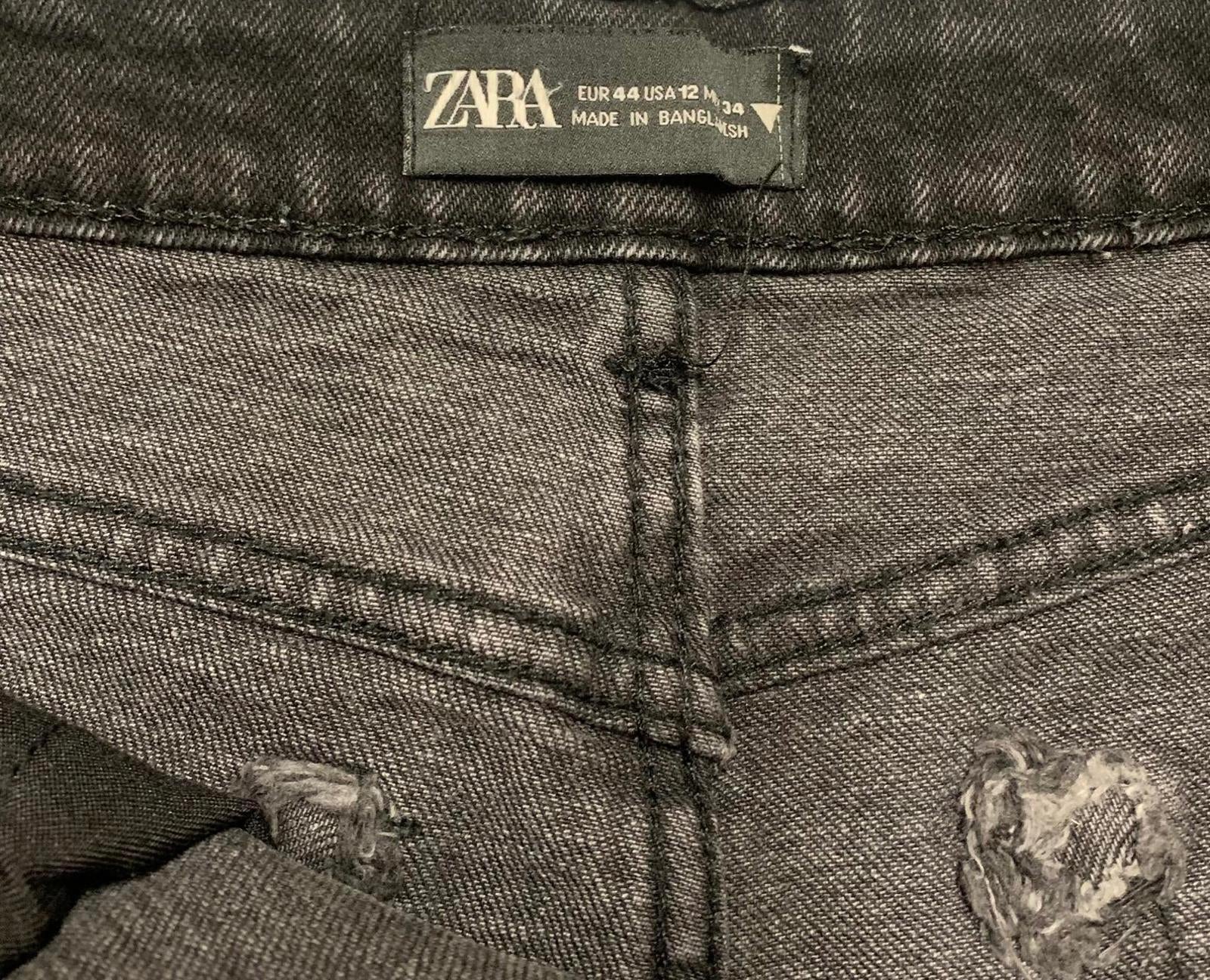 Shorts vaqueros desgastados negros de tiro alto para mujer de Zara, talla 12, estilo festival grunge