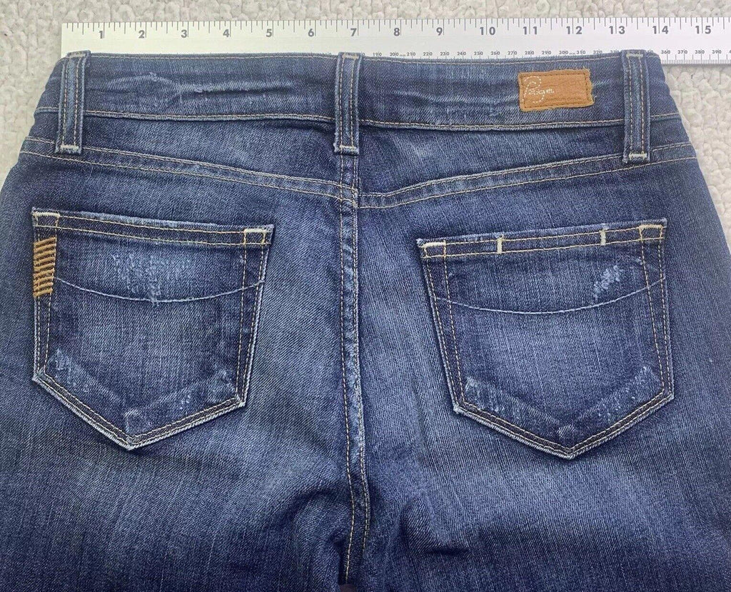 Jeans Paige Skyline para mujer, talla 26, ajustados, con pierna al tobillo, tiro bajo, desgastados, ancho 28 x 29 L