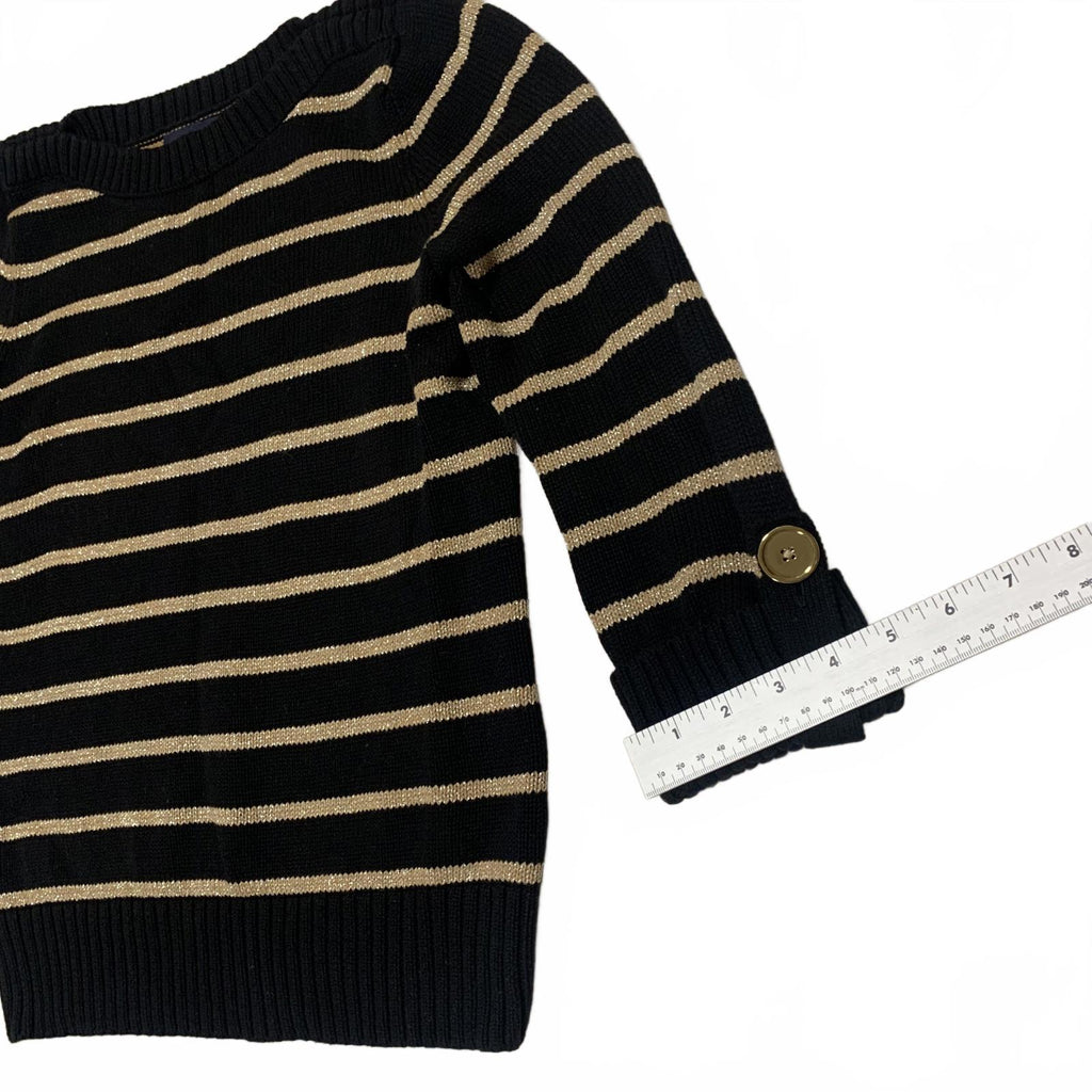 Suéter de rayas beige y negro con mangas con puños de Jones New York para mujer, talla pequeña M