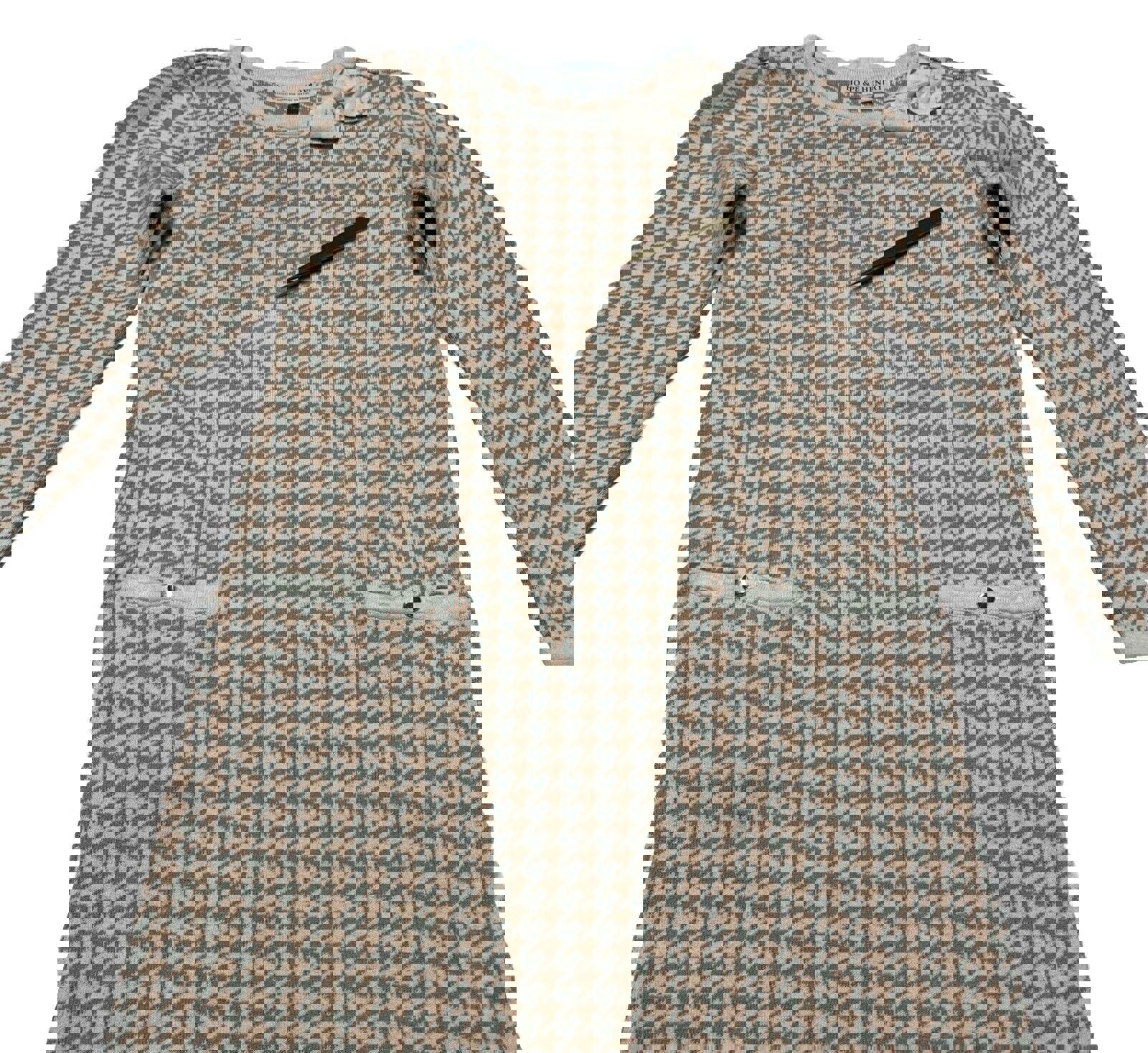 Vestido tubo Hope &amp; Henry para niñas, talla 10, color beige marfil con pata de gallo y lazo hasta la rodilla