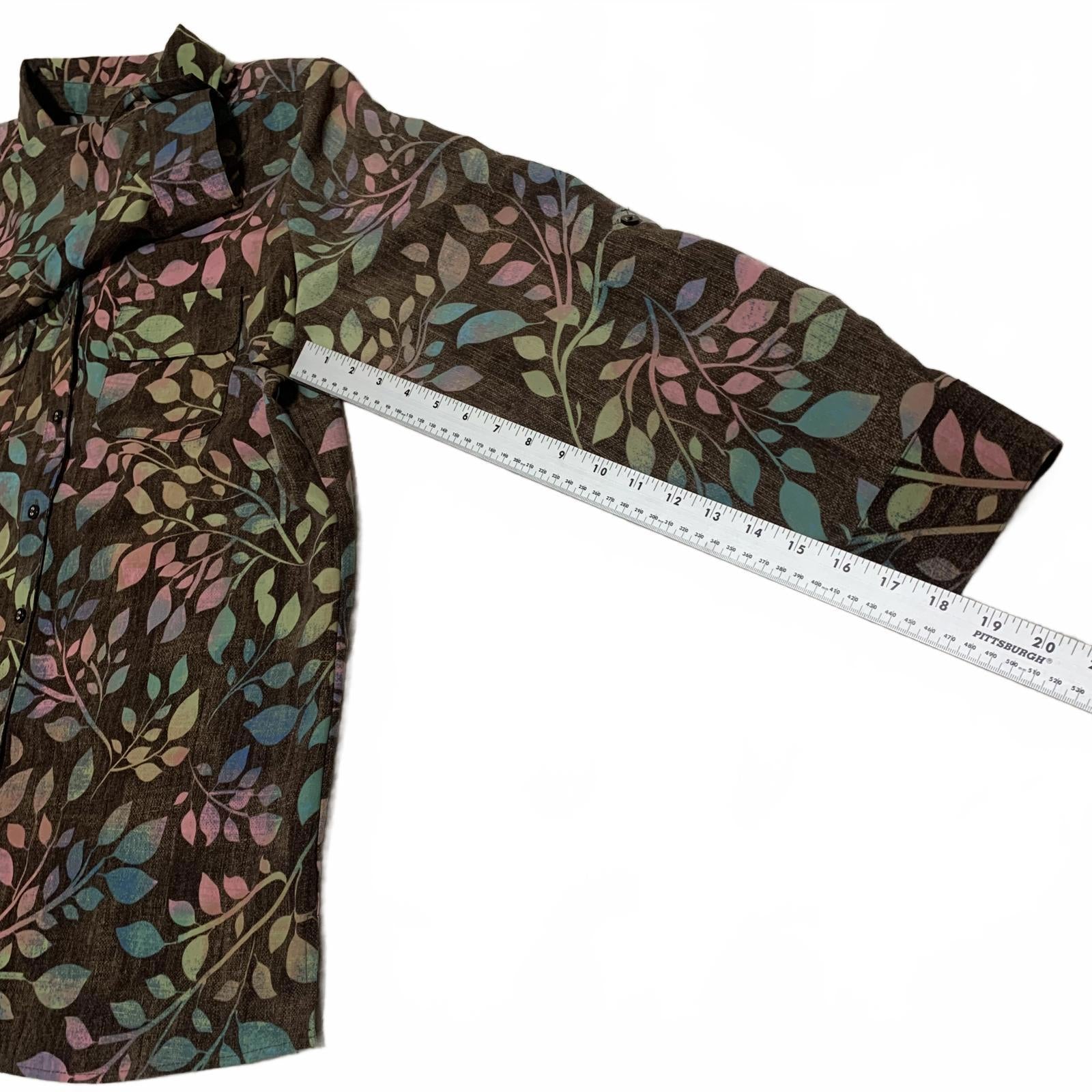 Denim & Company d&co Women's Size L Multicolor Leaf Print Shirt  Boho Fall Style