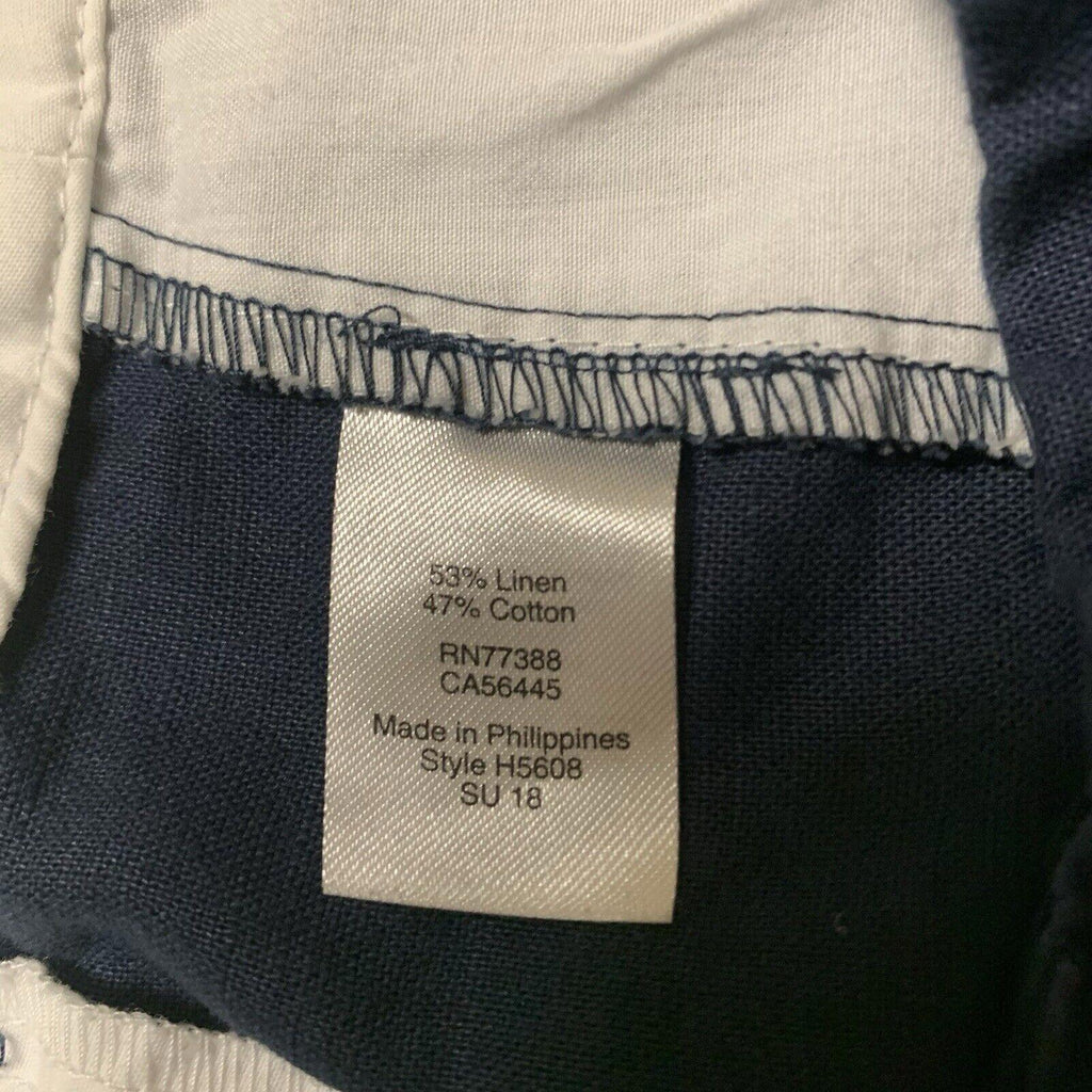 Pantalones cortos de lino y algodón con dobladillo festoneado de J Crew, talla 10, estampado de estrellas en azul marino y blanco