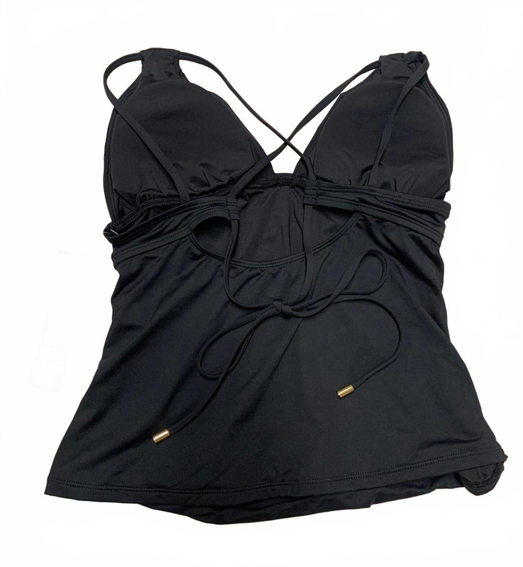 La Blanca Top de baño con cuello halter negro para mujer, talla 10, busto fruncido