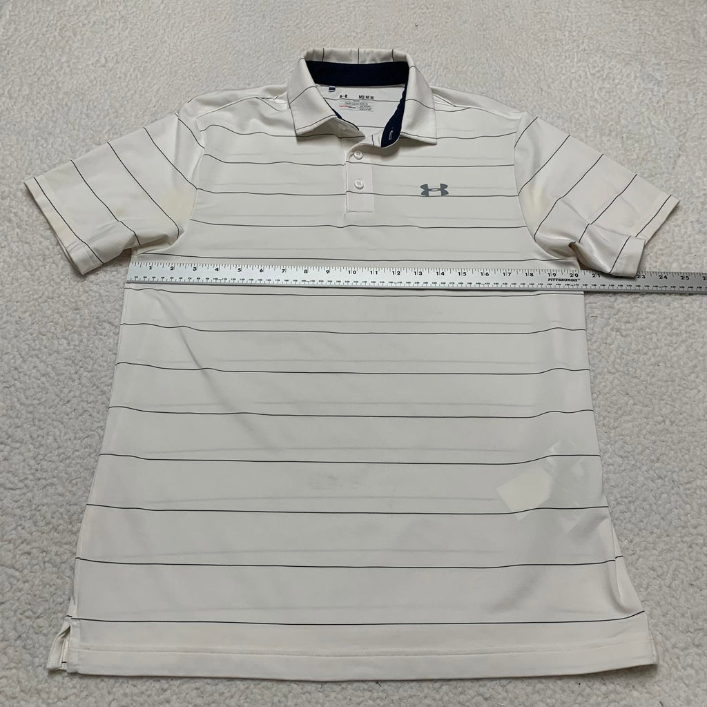 Polo Under Armour Heat Gear de rayas blancas y negras para hombre, talla mediana