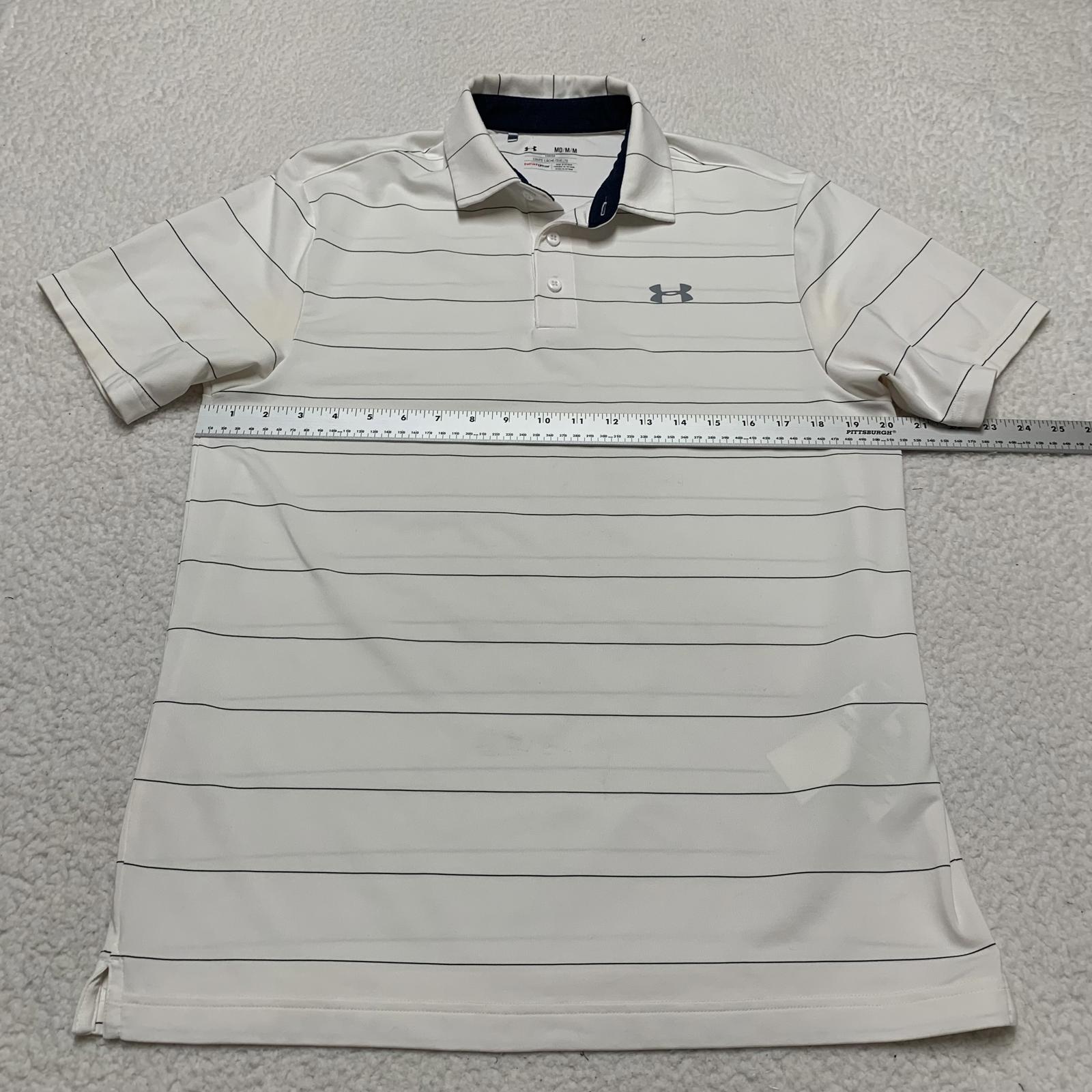 Polo Under Armour Heat Gear de rayas blancas y negras para hombre, talla mediana