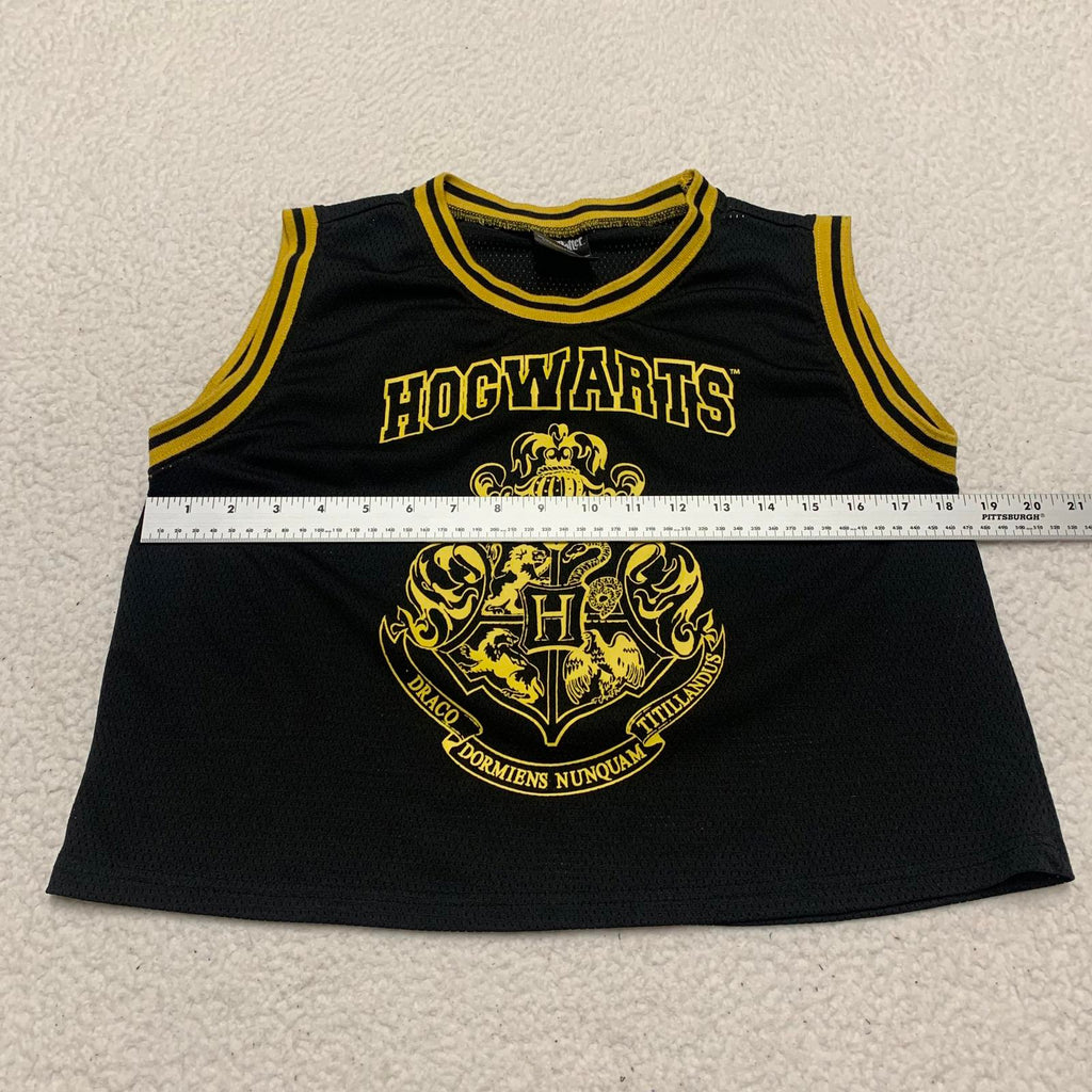 Top corto de malla con el escudo de Hogwarts, unisex, talla L, negro y amarillo, de Harry Potter para niños