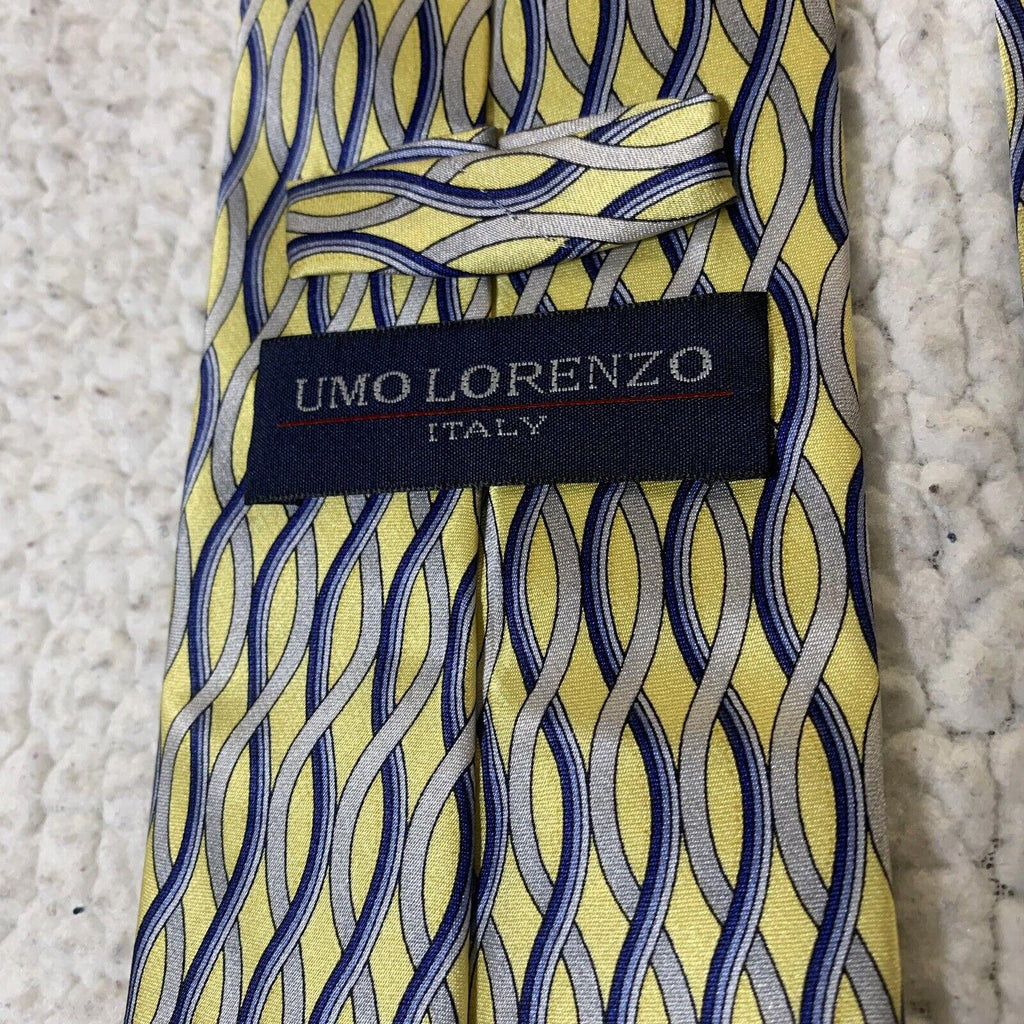 Corbata para hombre Umo Lorenzo, color amarillo, azul y gris, diseño italiano