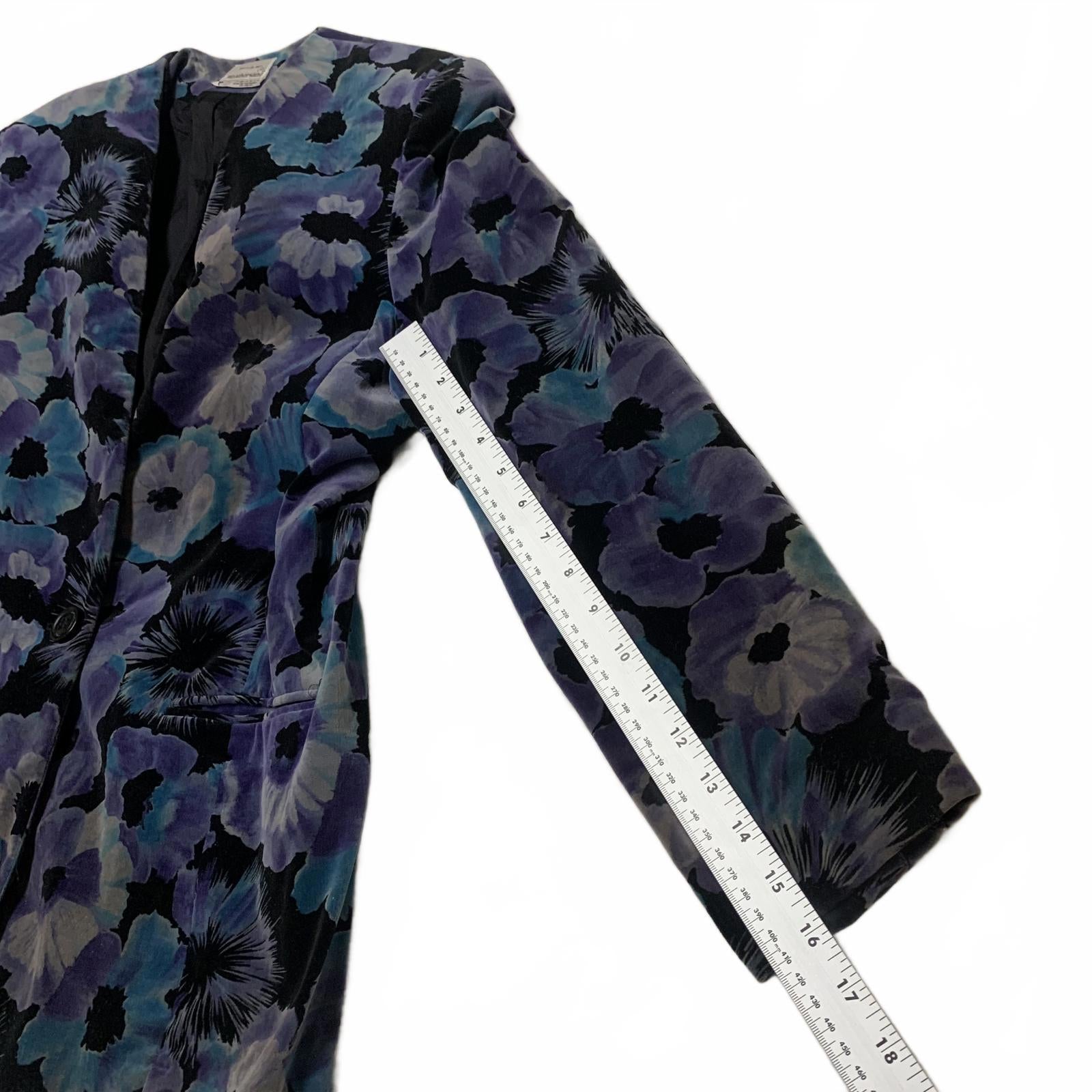 Blazer vintage Weathervane de los años 80 para mujer, talla 8, estampado floral, morado y verde azulado