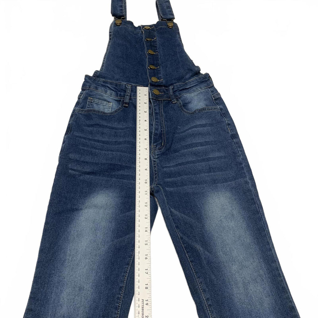 Overol de mezclilla para mujer, talla pequeña, pantalones vaqueros azules con piernas acampanadas