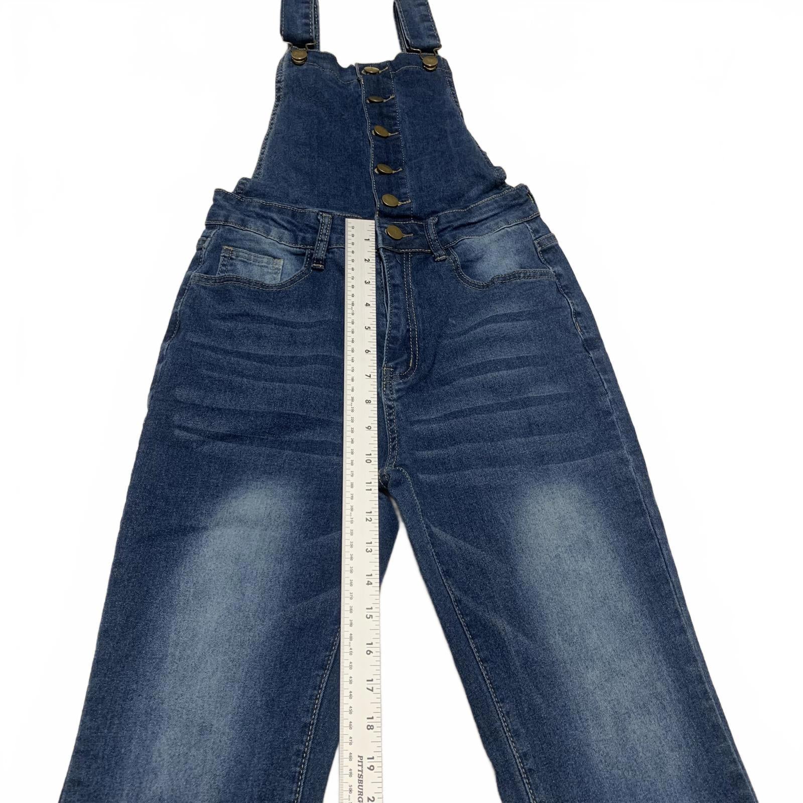 Overol de mezclilla para mujer, talla pequeña, pantalones vaqueros azules con piernas acampanadas