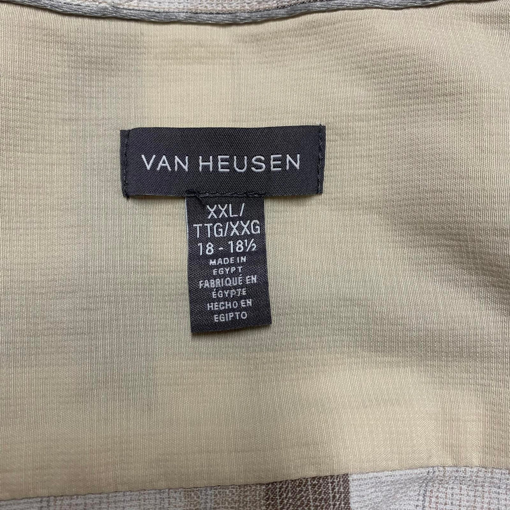 Van Heusen Camisa con botones de manga corta a cuadros beige talla XXL para hombre