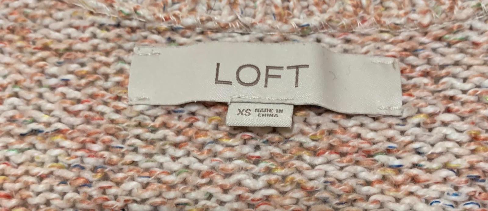 Suéter de punto beige melocotón LOFT para mujer, talla XS, acogedor, capa de otoño, mangas largas