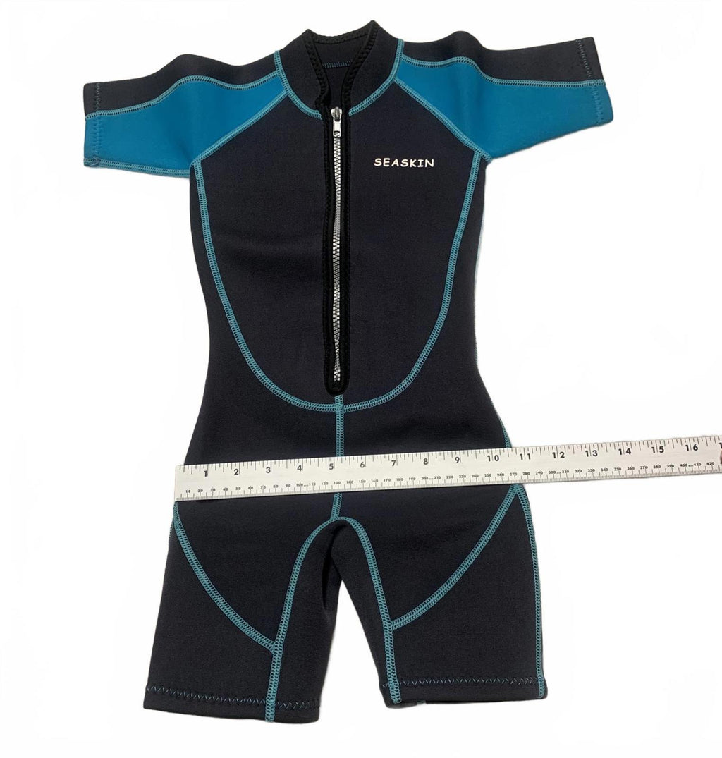 Traje de baño unisex Seaskin para niños, talla 3, color negro y verde azulado, de manga corta