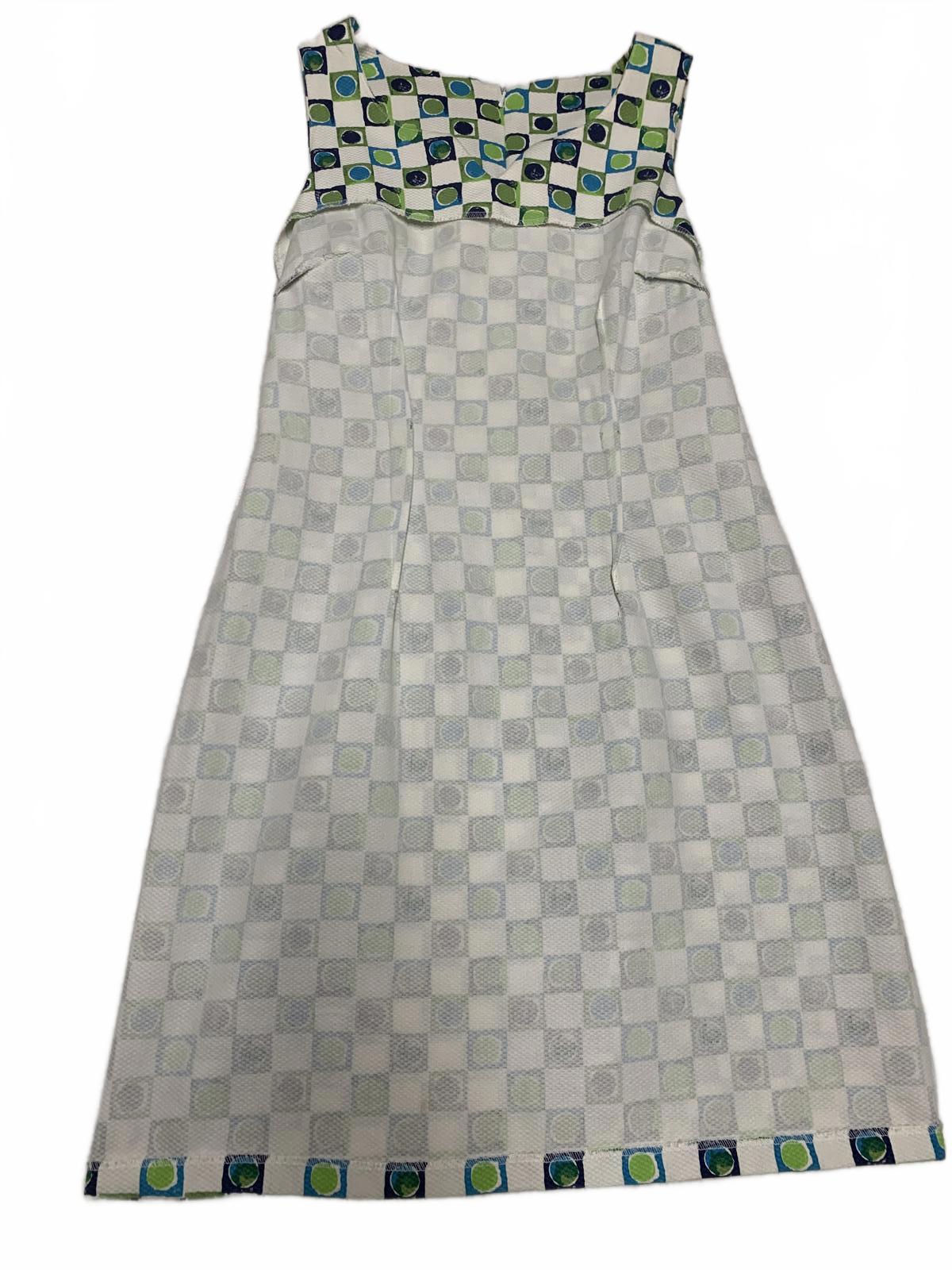 Vestido CDC Petites geométrico sin mangas, corte A, talla 8P, verano - Hecho en EE. UU.