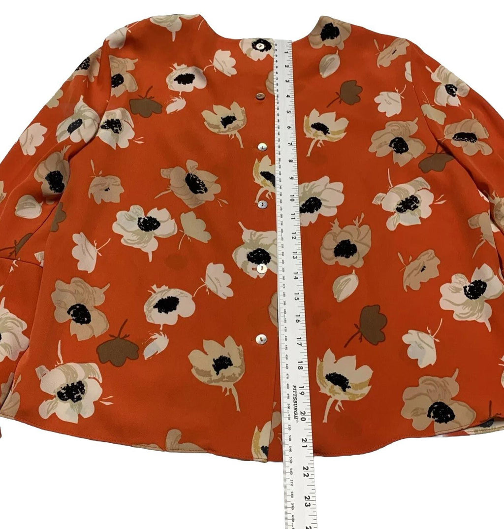 Blusa con mangas acampanadas y estampado floral naranja de Carmen Marc Valvo para mujer, talla 8