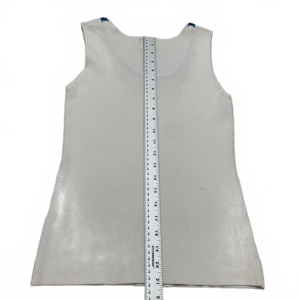 Ruby Rd. Camiseta sin mangas de punto acanalado blanco para mujer, talla XL, escote decorativo