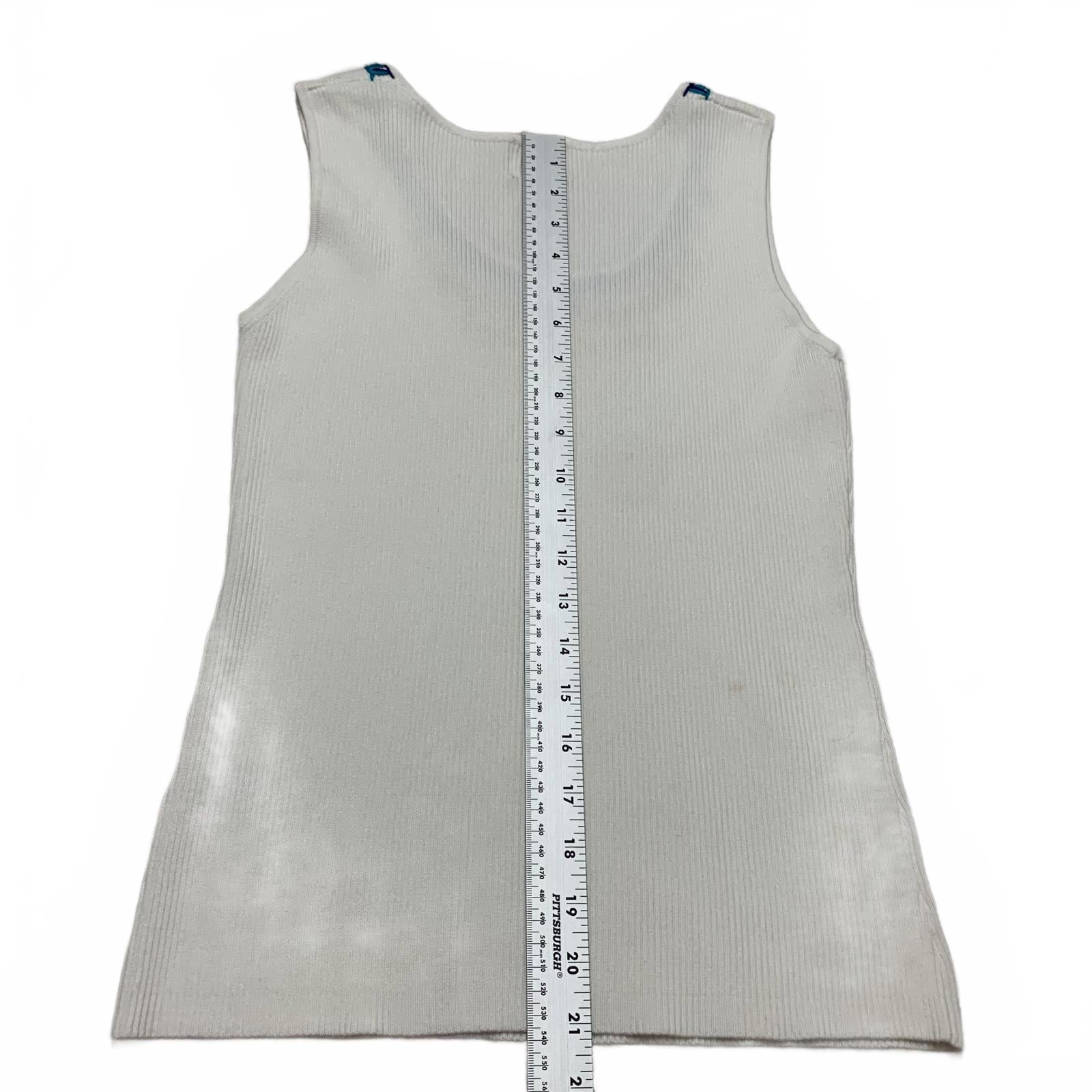 Ruby Rd. Camiseta sin mangas de punto acanalado blanco para mujer, talla XL, escote decorativo