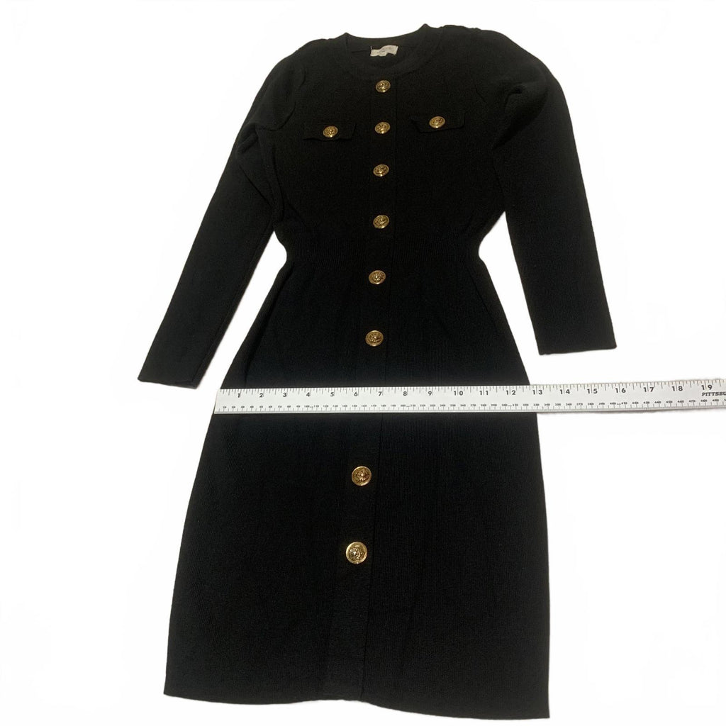 Vestido elástico negro de manga larga con botones delanteros de Moocci Paris, talla S/M para mujer