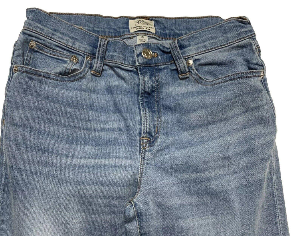 Vaqueros J. Crew para mujer, talla 27, lavado azul claro, pitillo, corte desgastado, dobladillo sin rematar