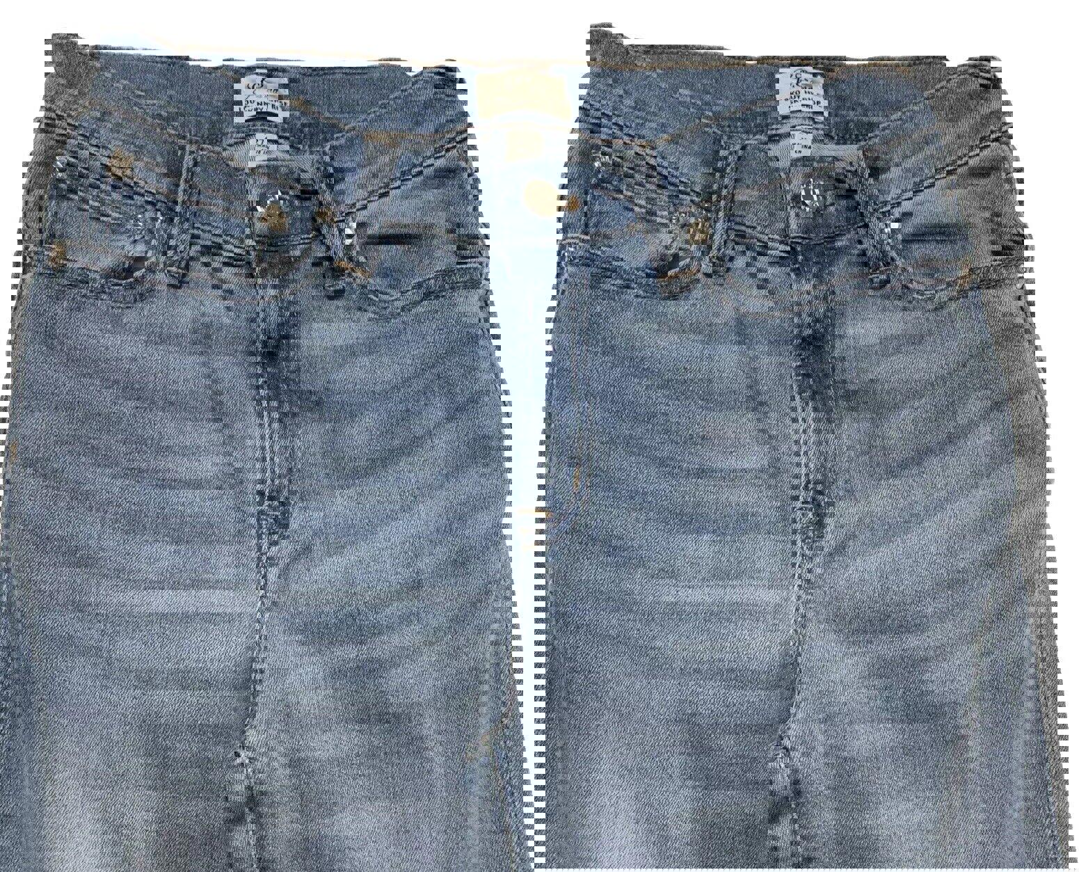 Vaqueros J. Crew para mujer, talla 27, lavado azul claro, pitillo, corte desgastado, dobladillo sin rematar