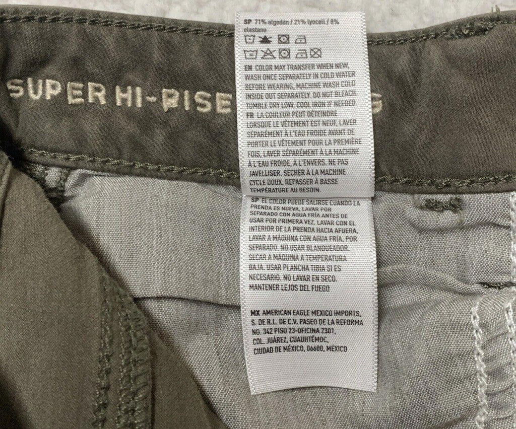 Jeggings elásticos de tiro alto superalto de American Eagle para mujer, talla 2 regular, color verde grisáceo