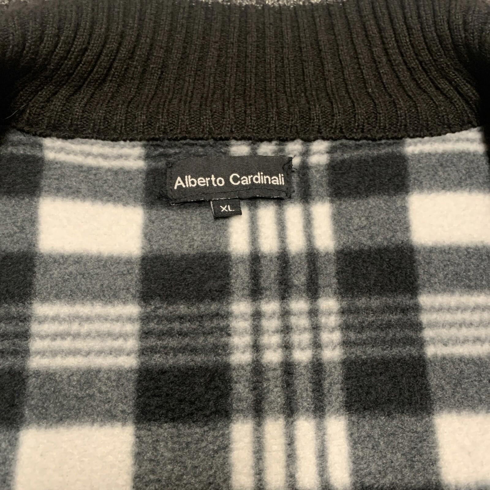 Cárdigan Alberto Cardinali para hombre XL, negro, gris, con cremallera completa, forro polar y coderas