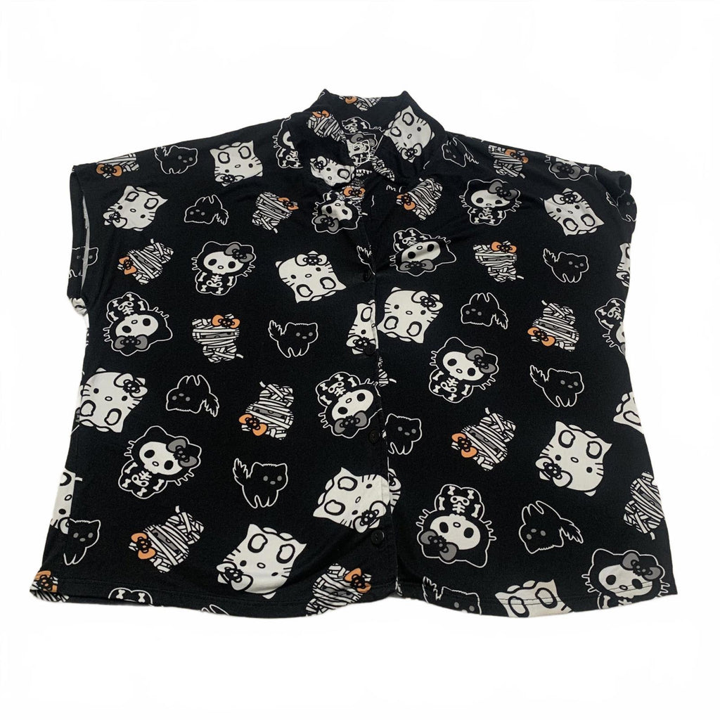 Camisa de manga corta de Hello Kitty para mujer, color negro, talla pequeña, para Halloween