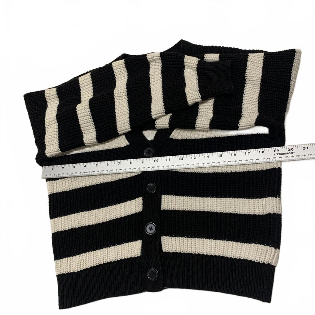 H&M Women's Size XS Black White Striped Knit Cardigan Sweater Button Front