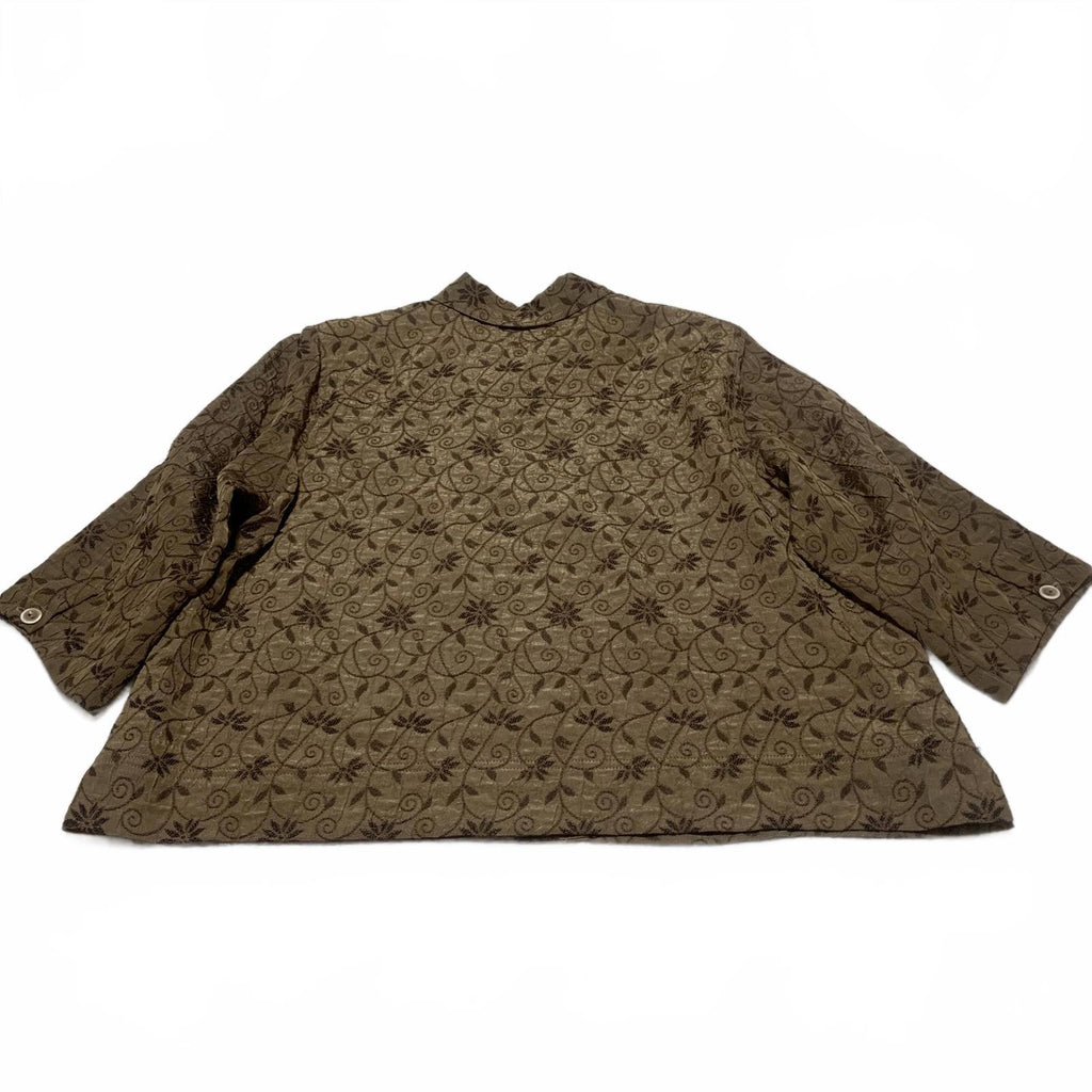 Blusa de jacquard floral metalizada para mujer, talla 2X, color marrón, manga 3/4, de Erin By Erin London