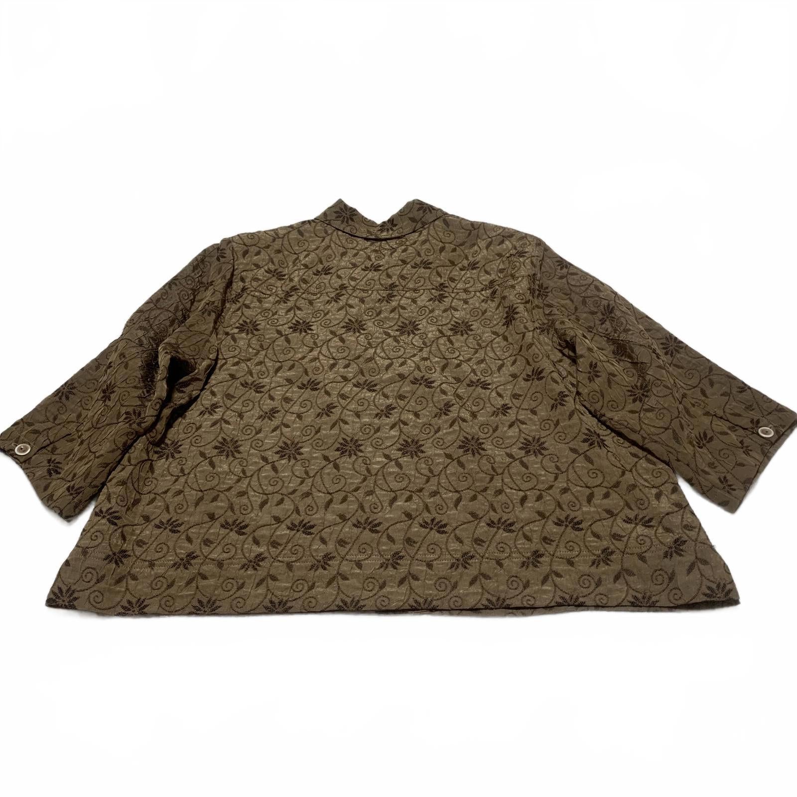 Blusa de jacquard floral metalizada para mujer, talla 2X, color marrón, manga 3/4, de Erin By Erin London