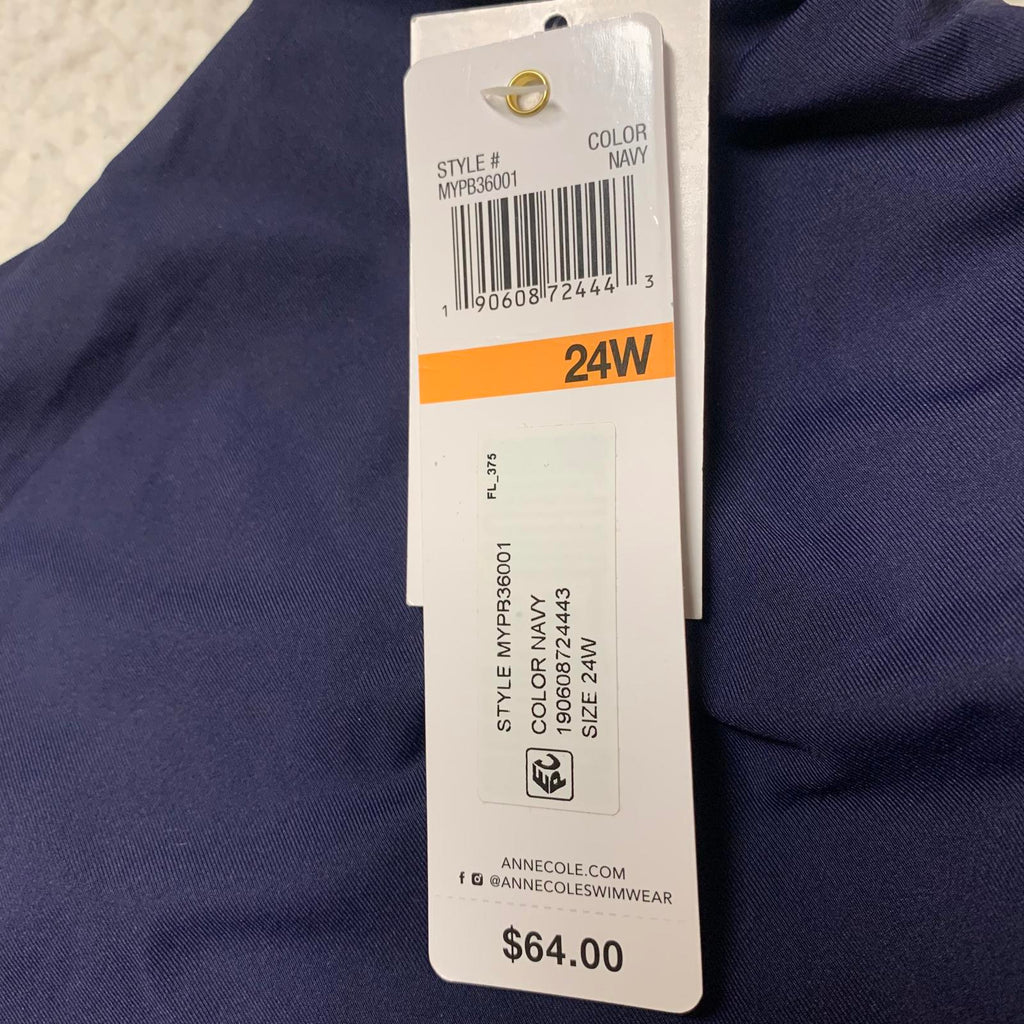 Parte de abajo de bikini para mujer Anne Cole, talla grande 24W, azul marino, convertible en 3 posiciones