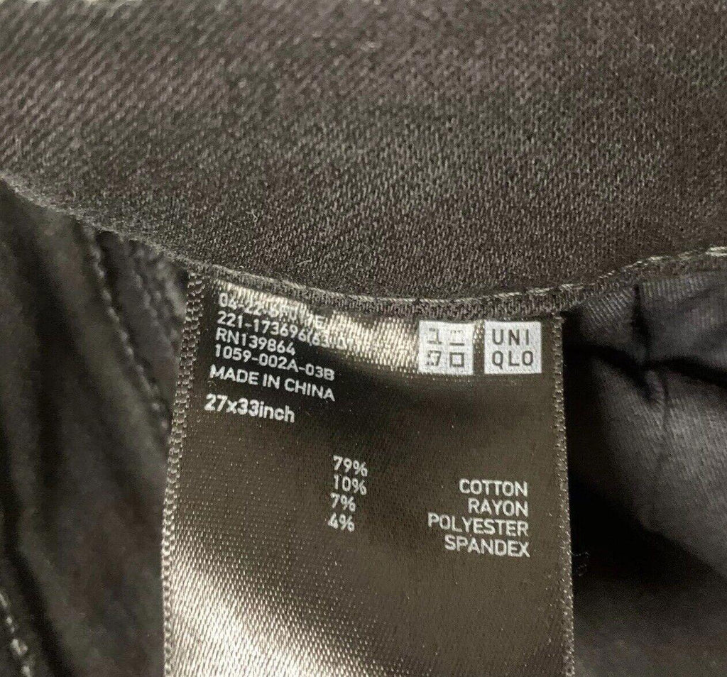 Vaqueros ajustados negros de tiro medio de mezcla de algodón y mezclilla de Uniqlo para hombre, talla 27 x 26,75