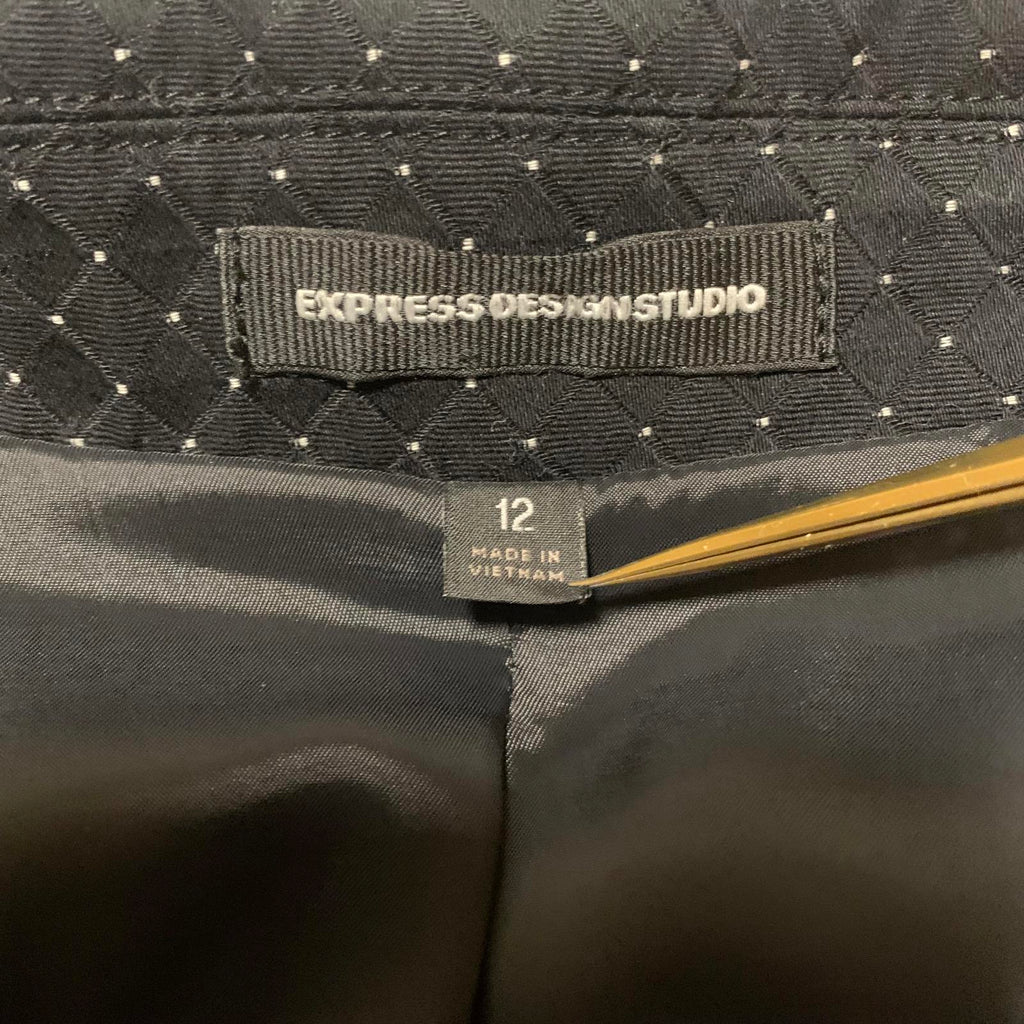 Express Design Studio Women's Size 12 Black White Polka Dots Blazer Satin Lining