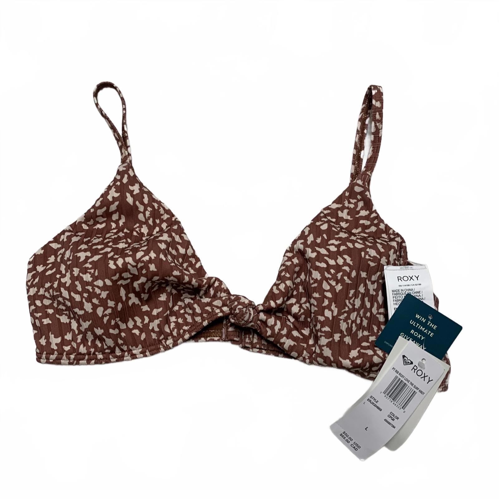 Top de bikini Roxy Love the Surf Knot para mujer, talla L, estampado marrón