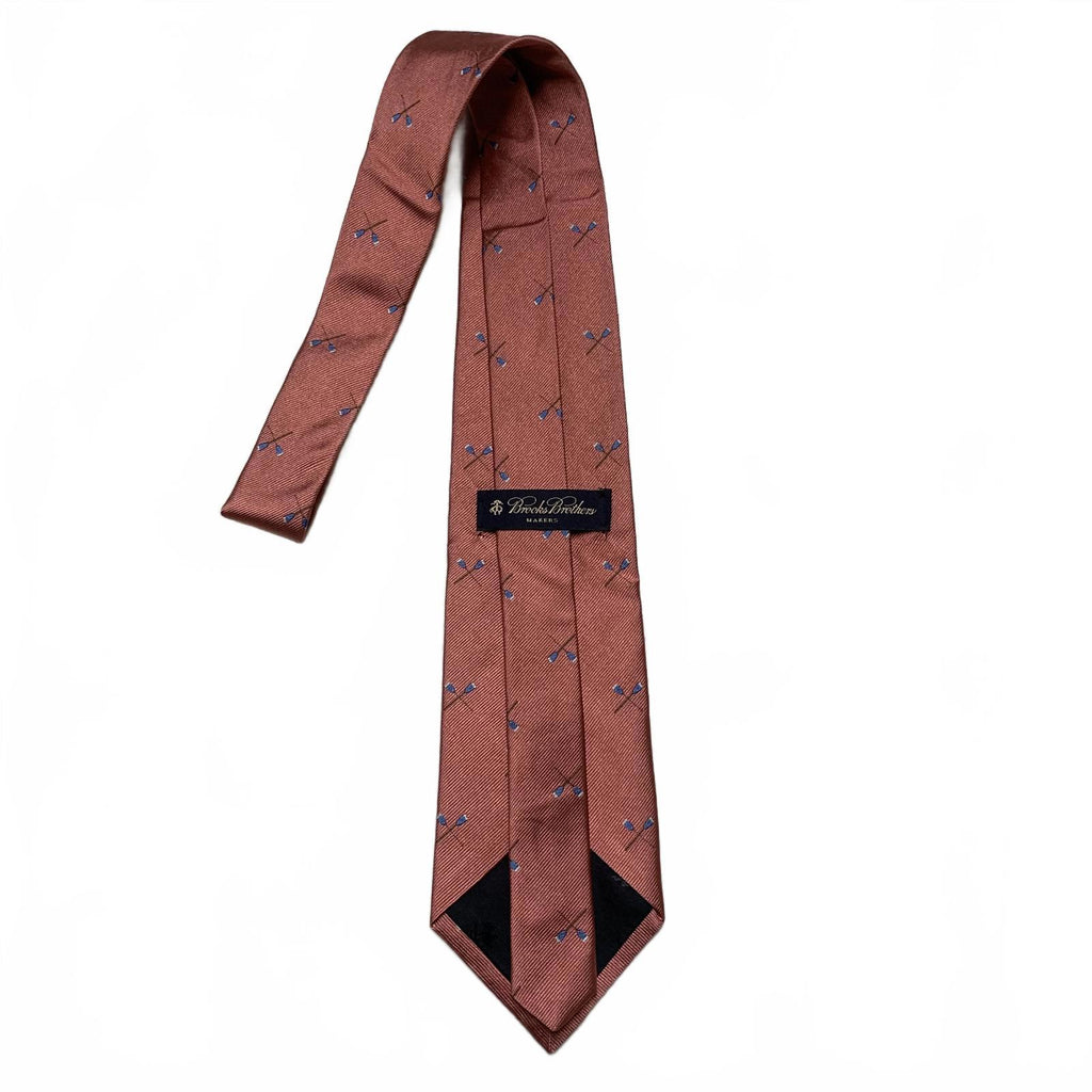 Corbata de seda rosa polvoriento OSFA para hombre de Brooks Brothers, estampado azul, EE. UU.