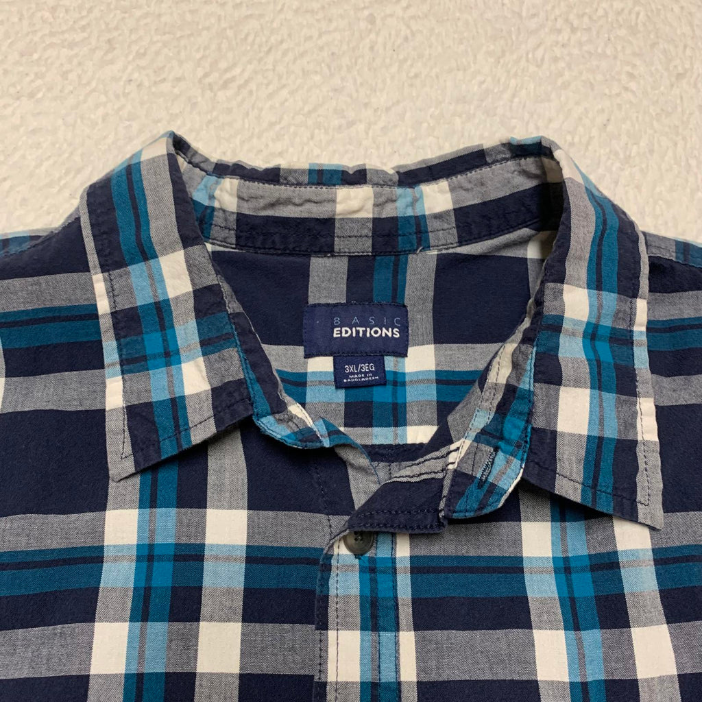 Camisa de manga corta con botones a cuadros azules talla 3XL para hombre de Basic Editions
